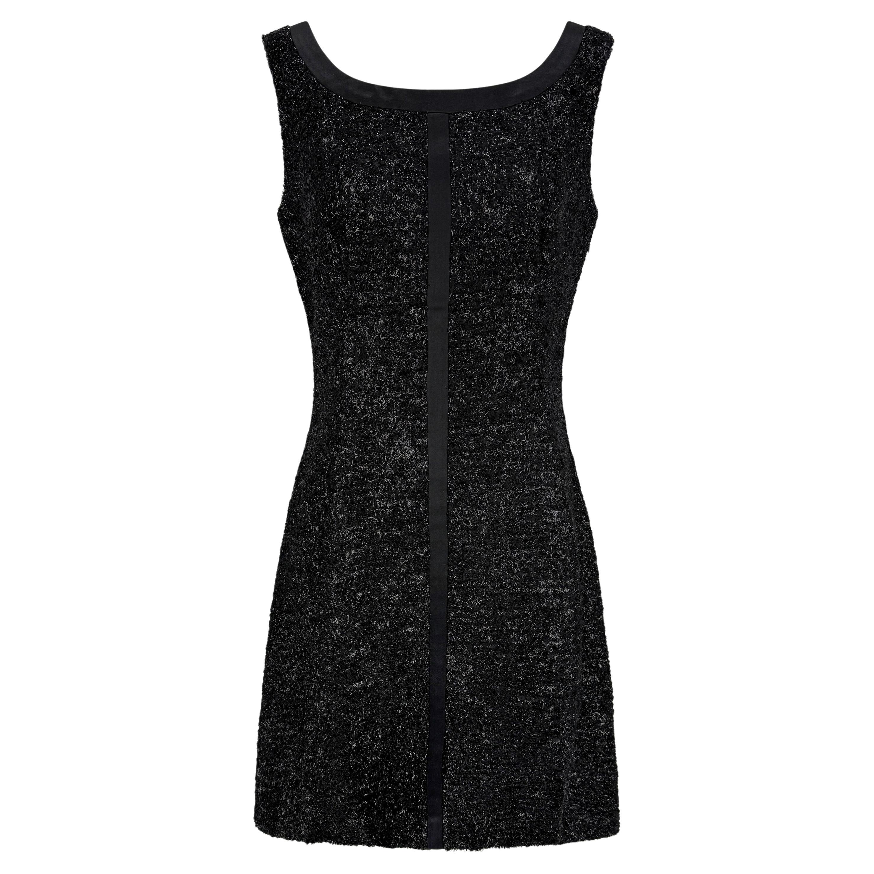 NWT F/W 1992 Prada Shimmery Black Wool Sleeveless Flare Mini Dress en vente