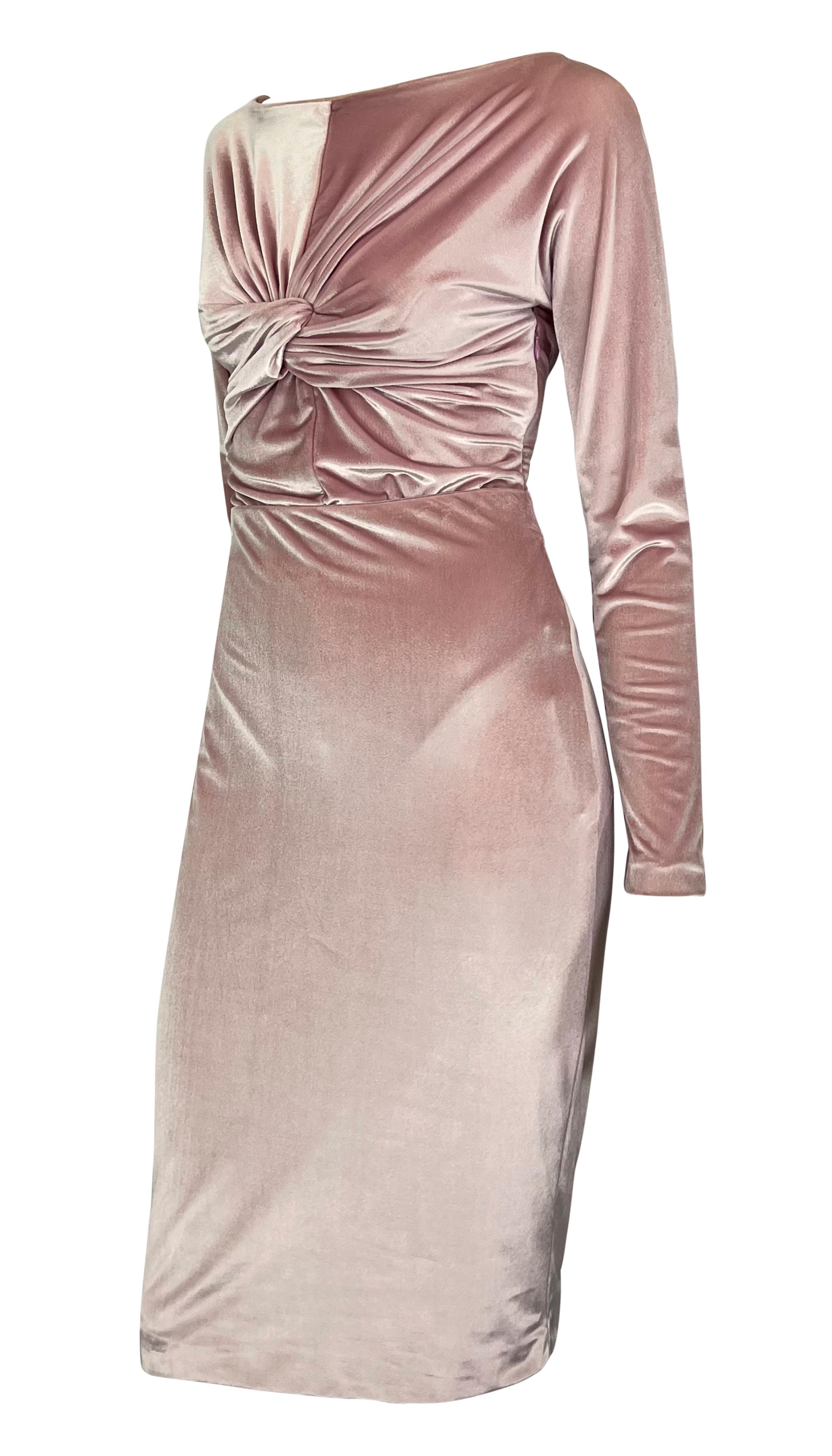 Women's NWT F/W 1995 Gianni Versace Ruched Pink Velvet Bow Bodysuit Skirt Set For Sale