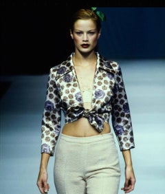 NWT F/W 1996 Dolce & Gabbana White Satin Cherry Print Tie Front Cropped Jacket