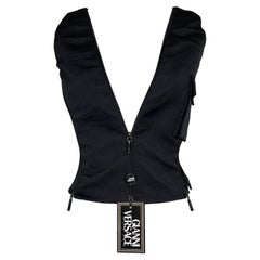 NWT F/W 1998 Atelier Versace Runway Black Zipper Plunging Cargo Top
