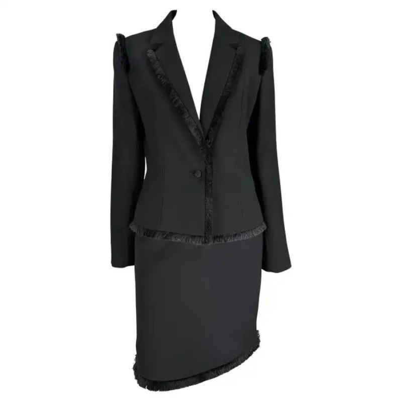 NEU H/W 1998 Christian Dior by John Galliano Schwarzer Fransenrock Anzug