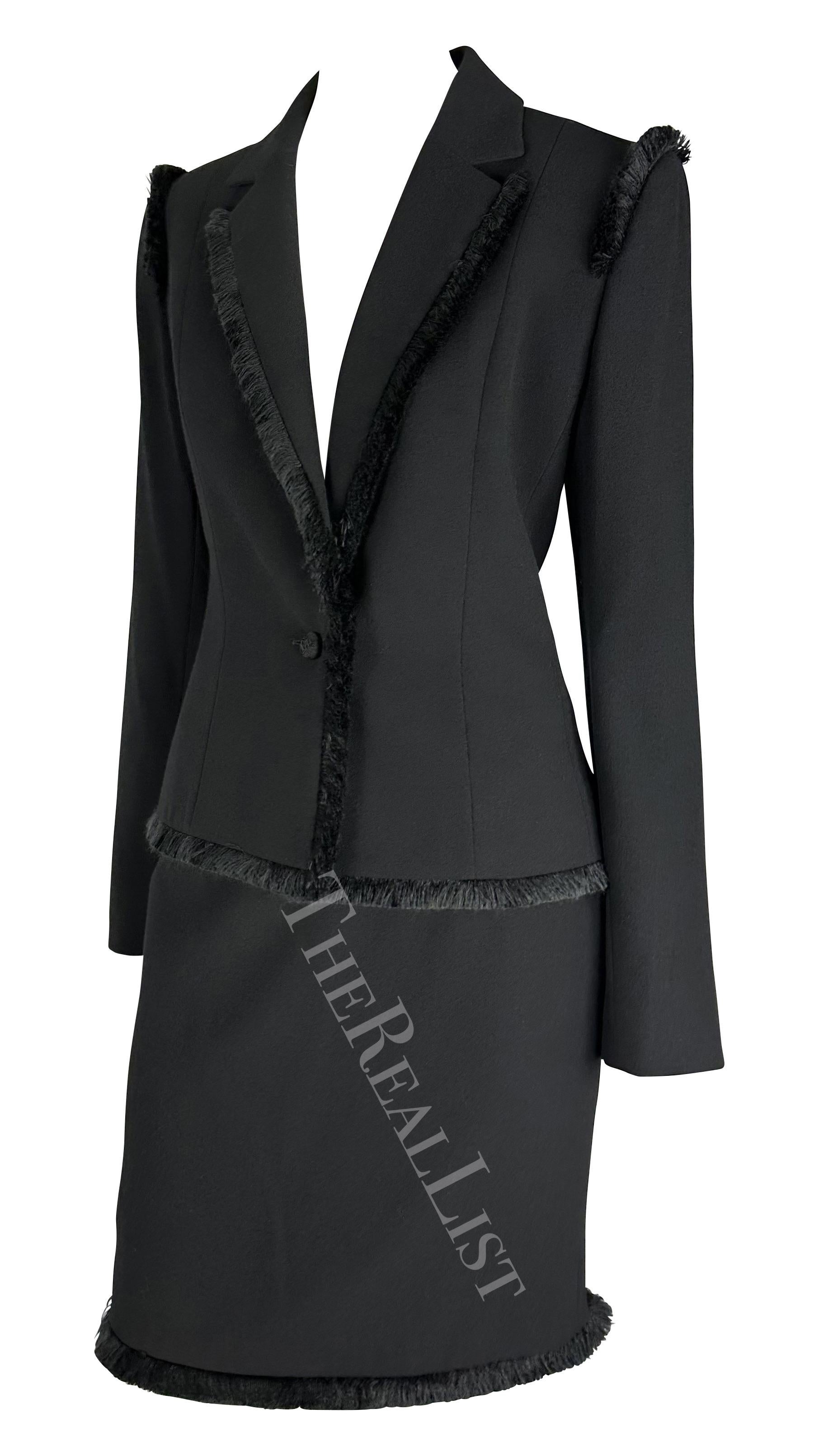Tailleur jupe à franges noire Christian Dior par John Galliano, Neuf avec étiquette, A/H 1998 Excellent état - En vente à West Hollywood, CA
