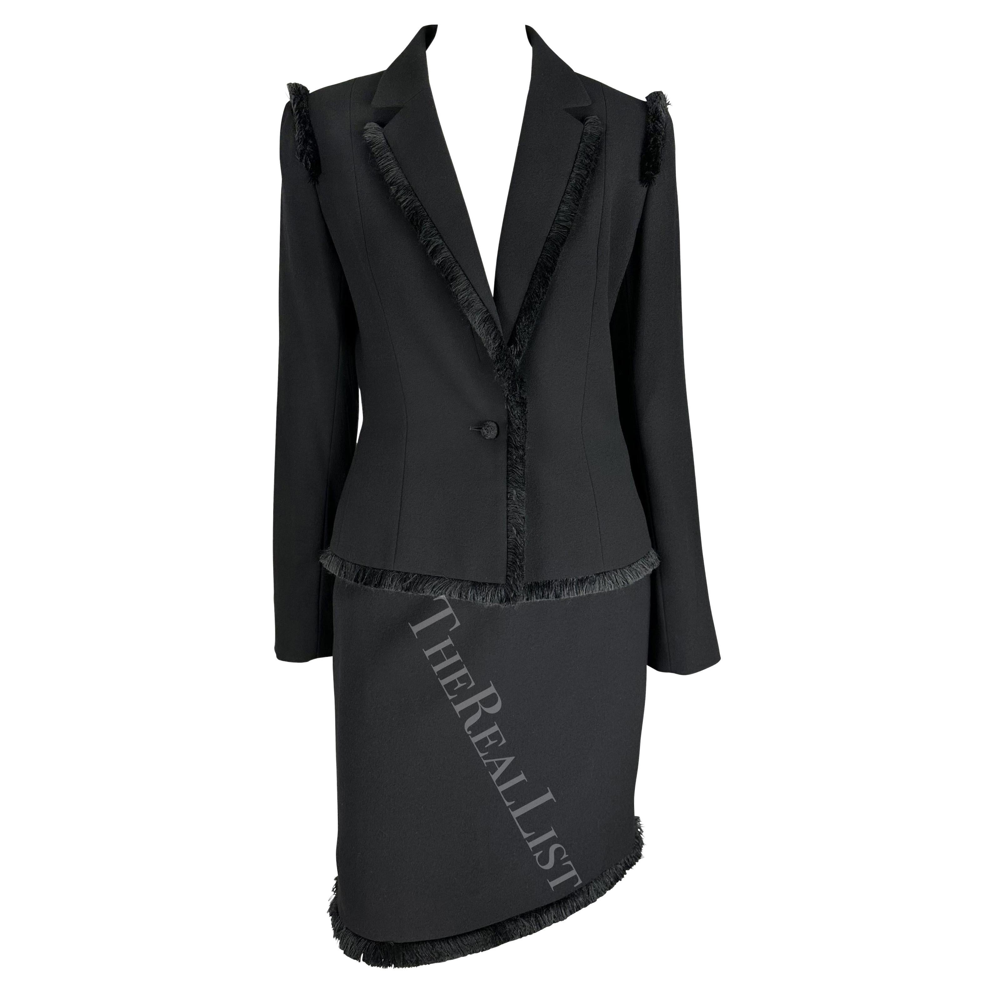 NWT F/W 1998 Christian Dior by John Galliano Black Fringe Skirt Suit For Sale