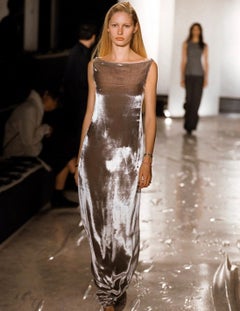 NWT F/W 1998 Donna Karan Runway Silver Velvet Bodycon Sleeveless Gown