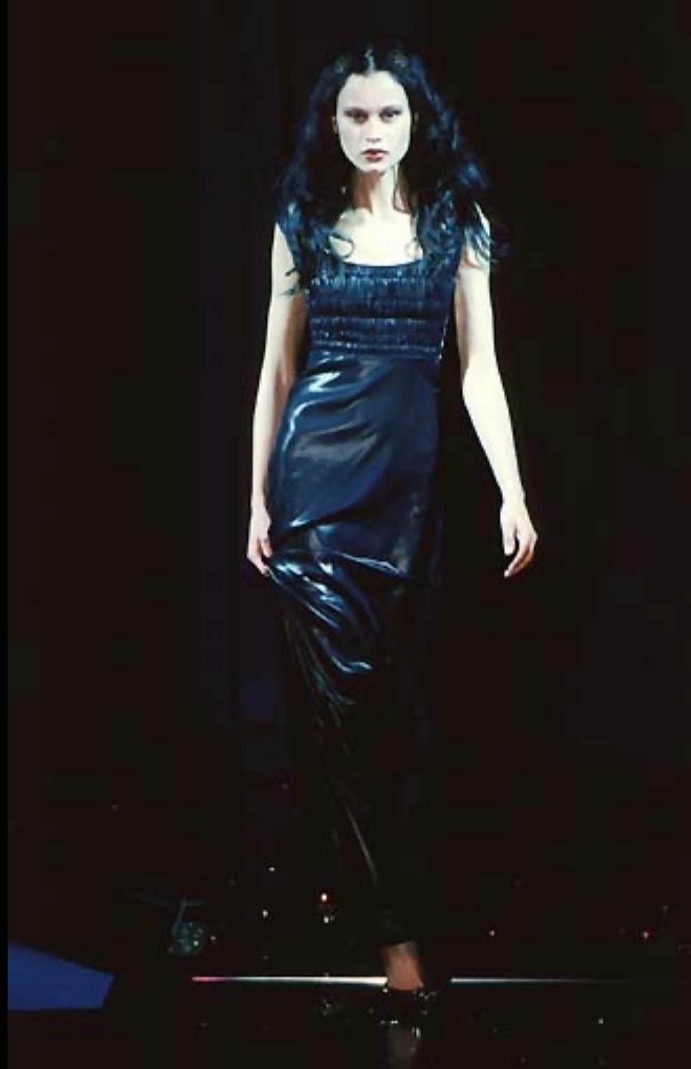 Women's NWT F/W 1998 Gianni Versace by Donatella Black Rhinestone Side Slit Medusa Gown For Sale