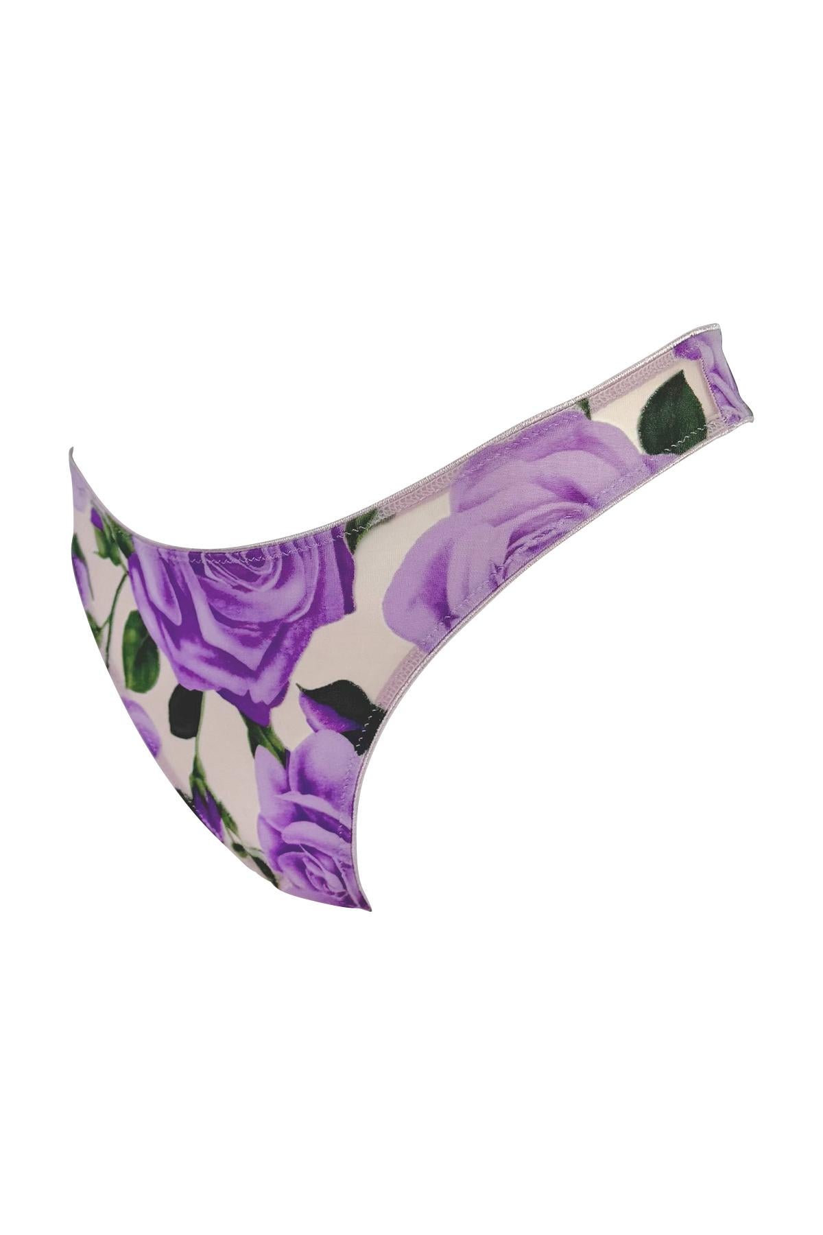 NWT F/W 2000 Dolce & Gabbana Sheer Purple Rose Print Mesh Underwear Lingerie In Excellent Condition For Sale In West Hollywood, CA