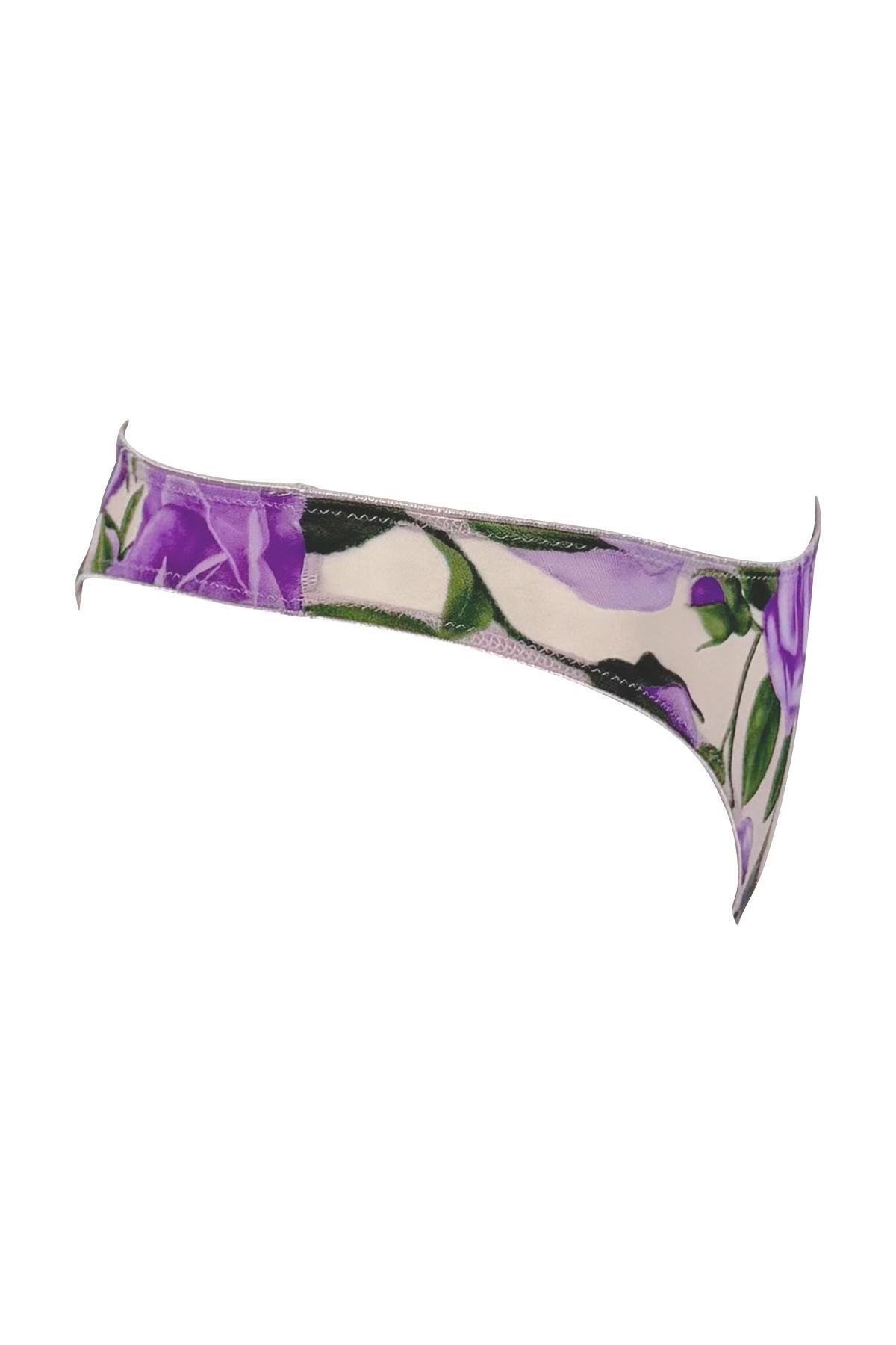 NWT F/W 2000 Dolce & Gabbana Sheer Purple Rose Print Mesh Underwear Lingerie For Sale 2