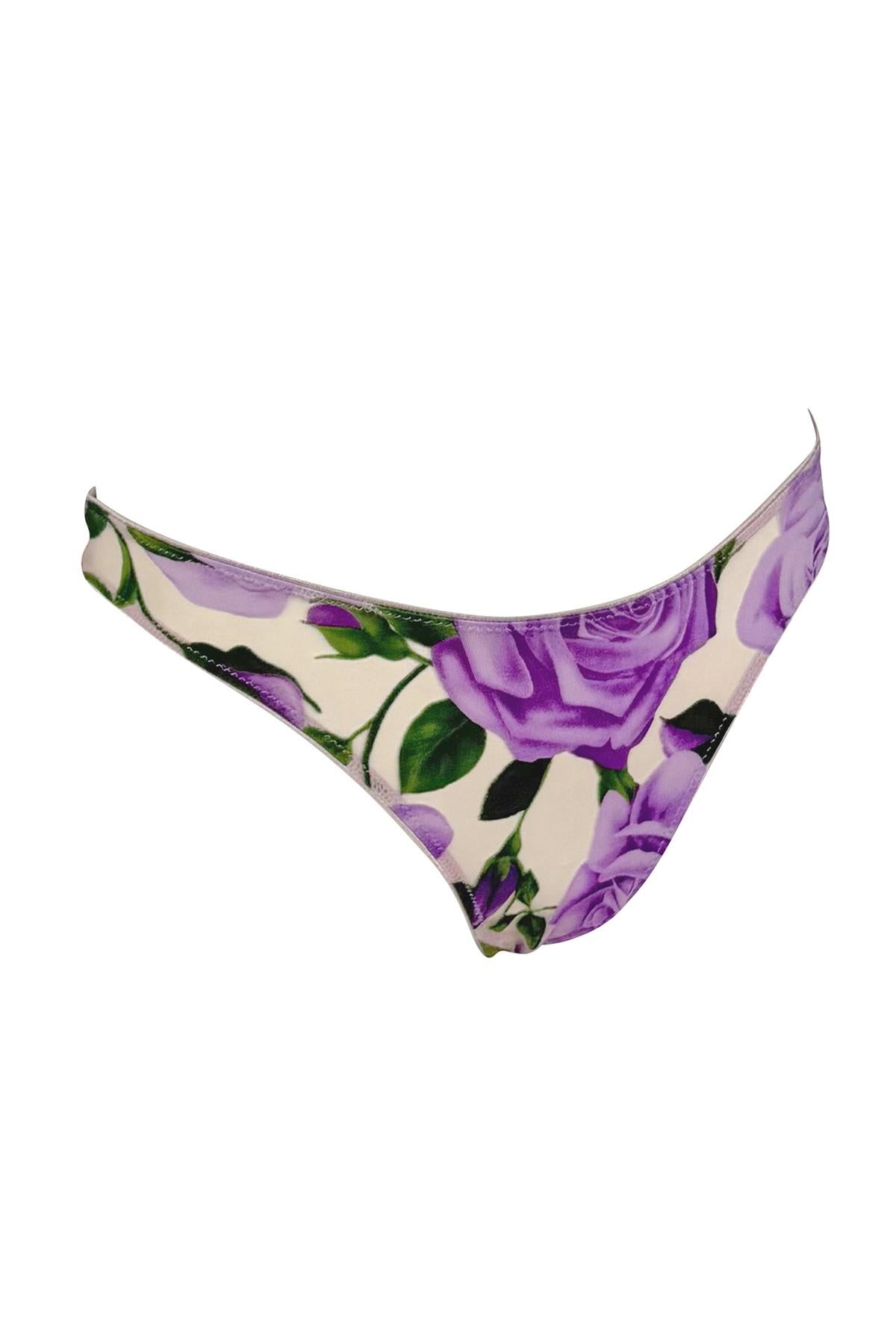NWT F/W 2000 Dolce & Gabbana Sheer Purple Rose Print Mesh Underwear Lingerie For Sale 3