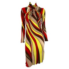 NWT F/W 2000 Gianni Versace by Donatella Brown Red Abstract Multicolor Dress