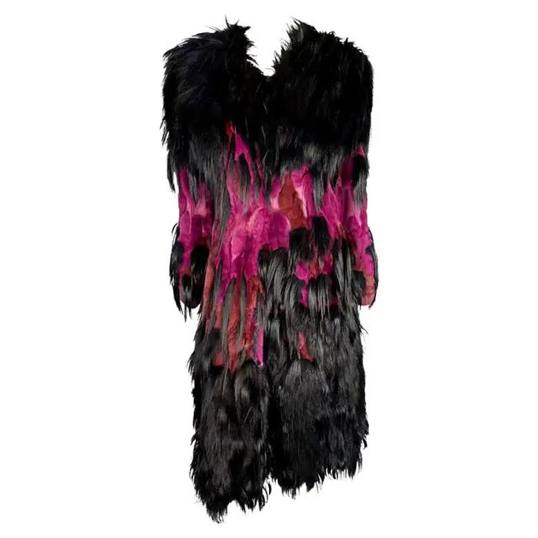 NWT A/I 2001 Thierry Mugler Couture Nero Viola 'Beasts' Cappotto di pelliccia oversize in vendita