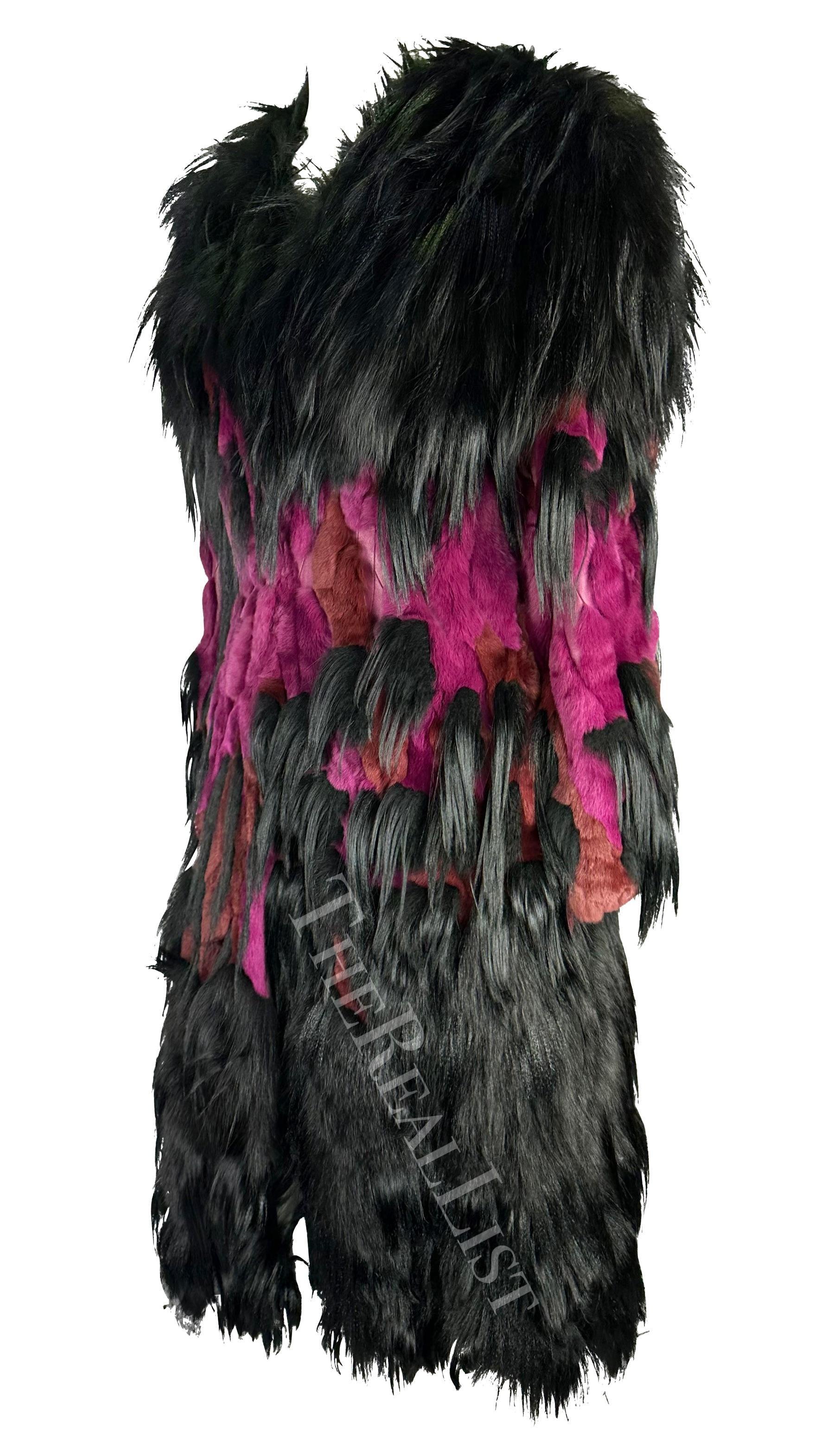 Donna NWT A/I 2001 Thierry Mugler Couture Nero Viola 'Beasts' Cappotto di pelliccia oversize in vendita