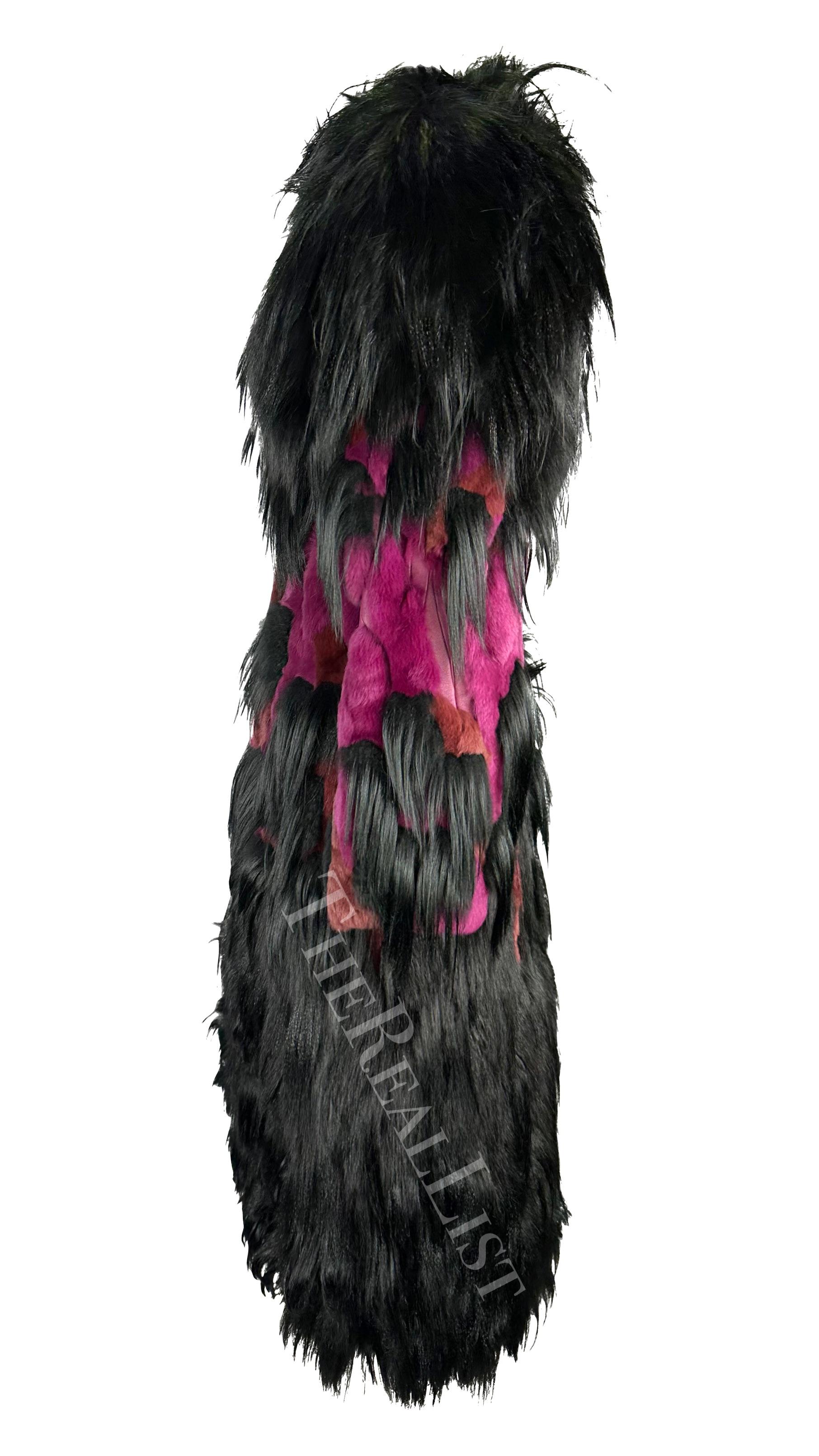 Women's NWT F/W 2001 Thierry Mugler Couture Black Purple 'Beasts' Oversized Fur Coat For Sale