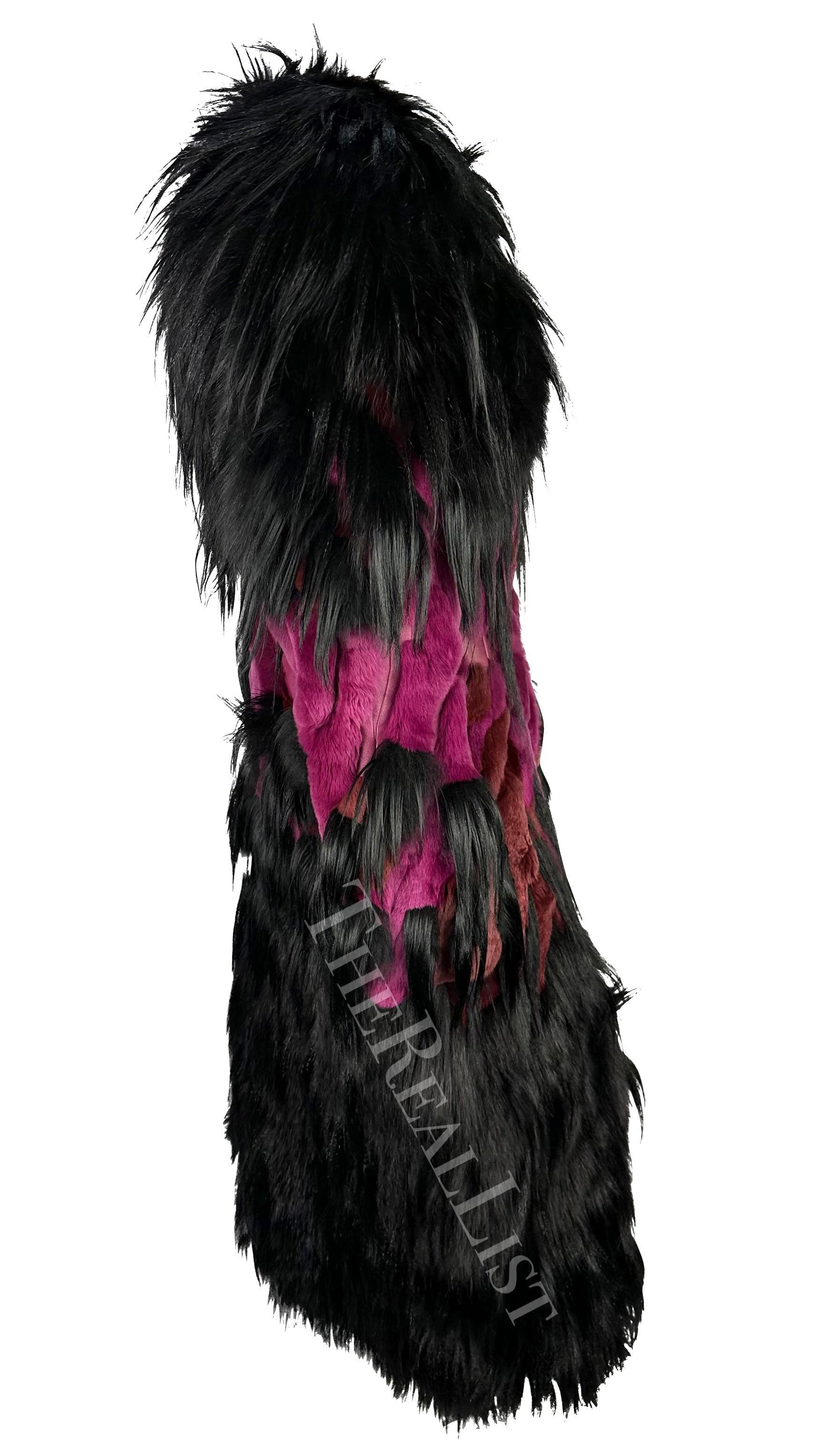 NWT A/I 2001 Thierry Mugler Couture Nero Viola 'Beasts' Cappotto di pelliccia oversize in vendita 3