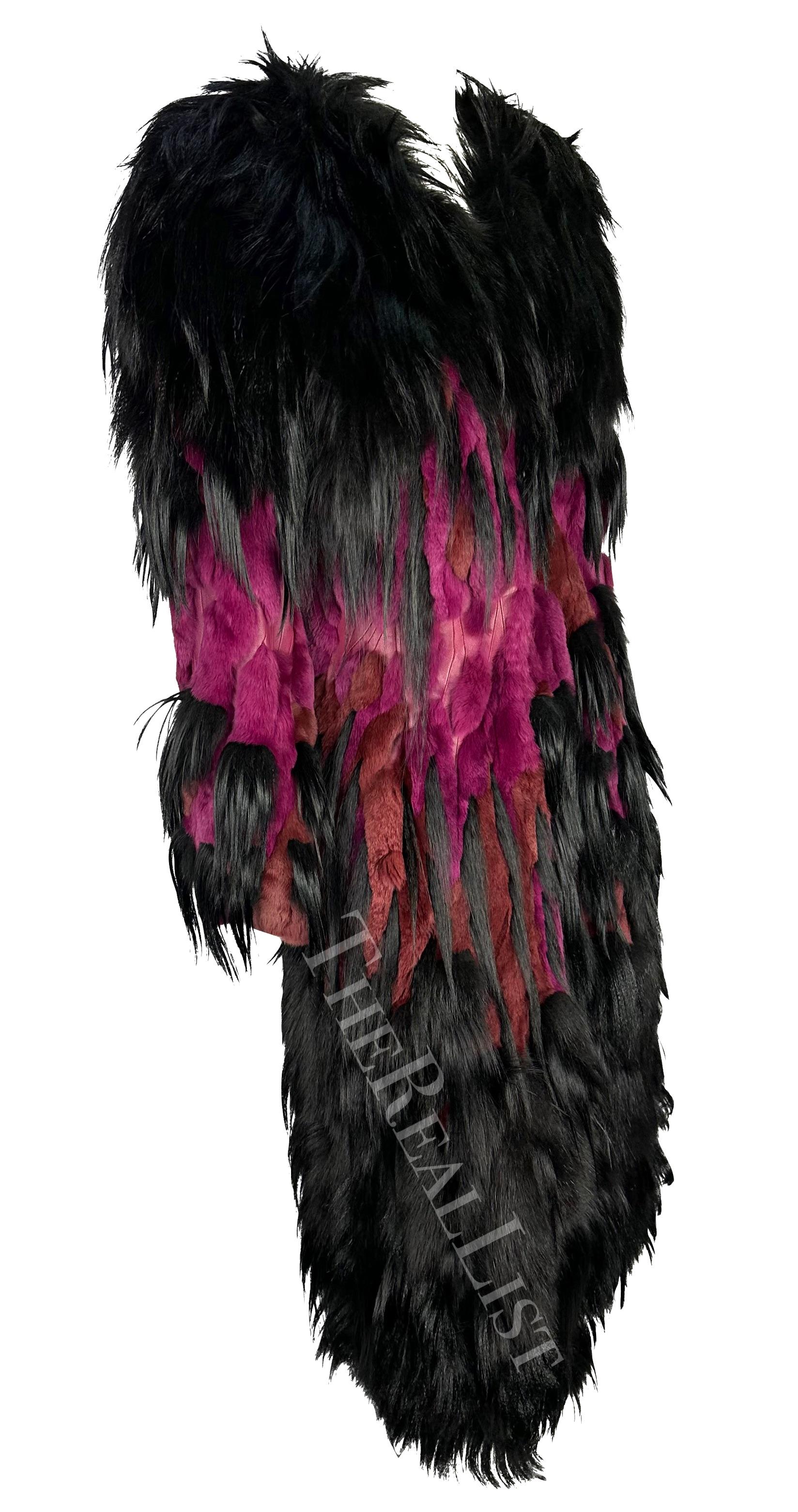 NWT F/W 2001 Thierry Mugler Couture Black Purple 'Beasts' Oversized Fur Coat For Sale 3