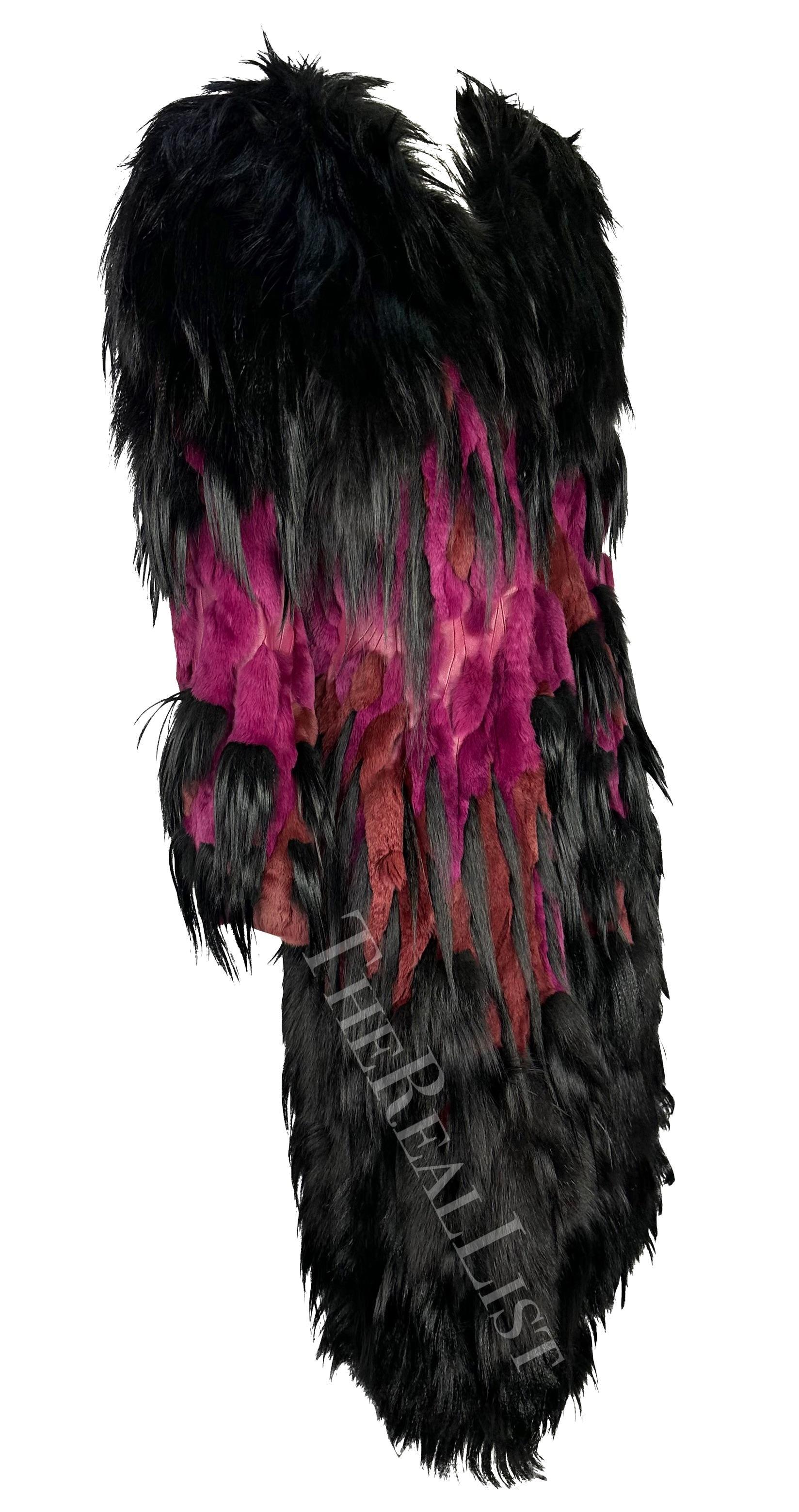 NWT A/I 2001 Thierry Mugler Couture Nero Viola 'Beasts' Cappotto di pelliccia oversize in vendita 4