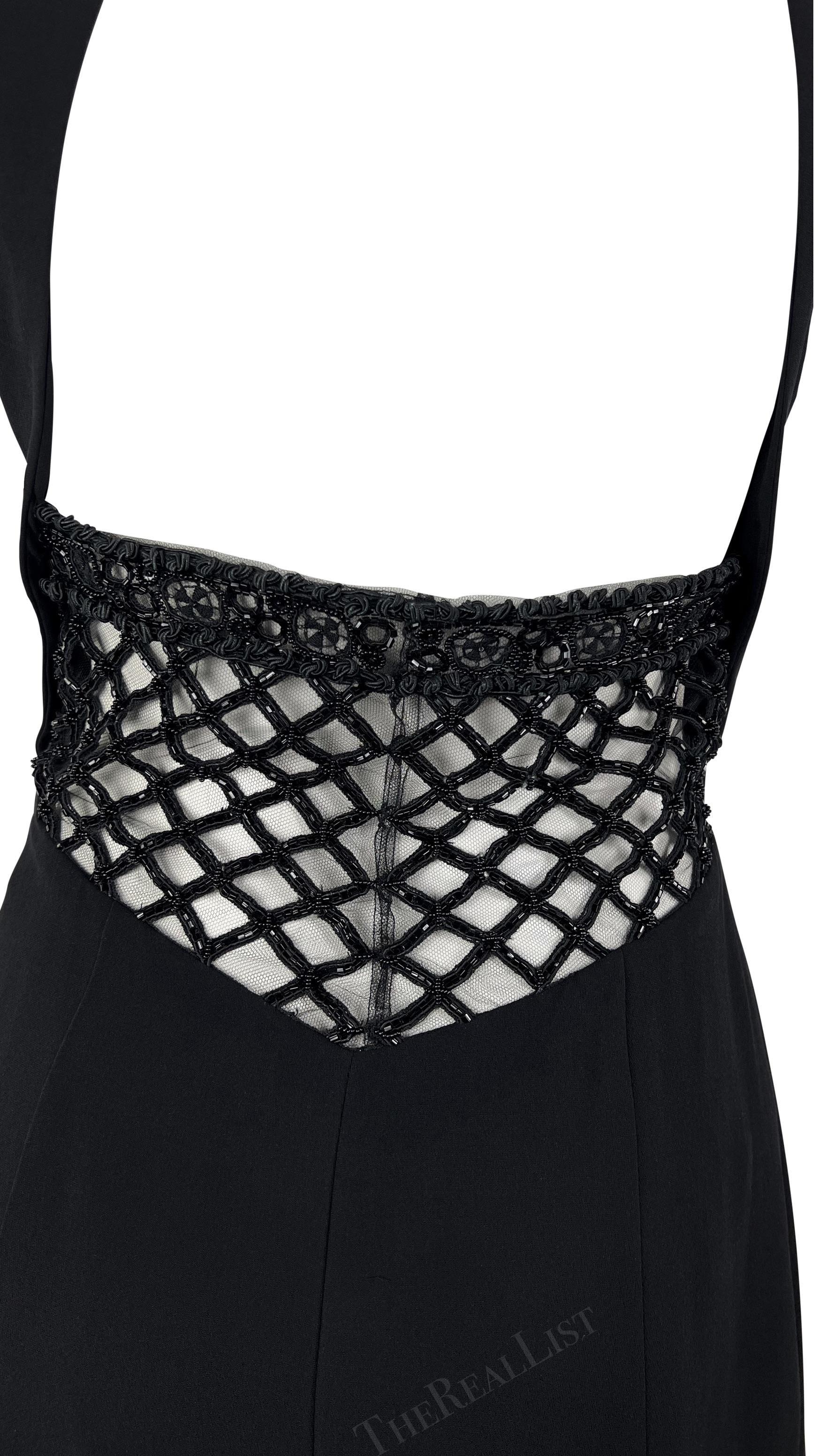 NWT F/W 2001 Valentino Garavani Anzeige Schwarzes perlenbesetztes rückenfreies Minikleid Damen im Angebot