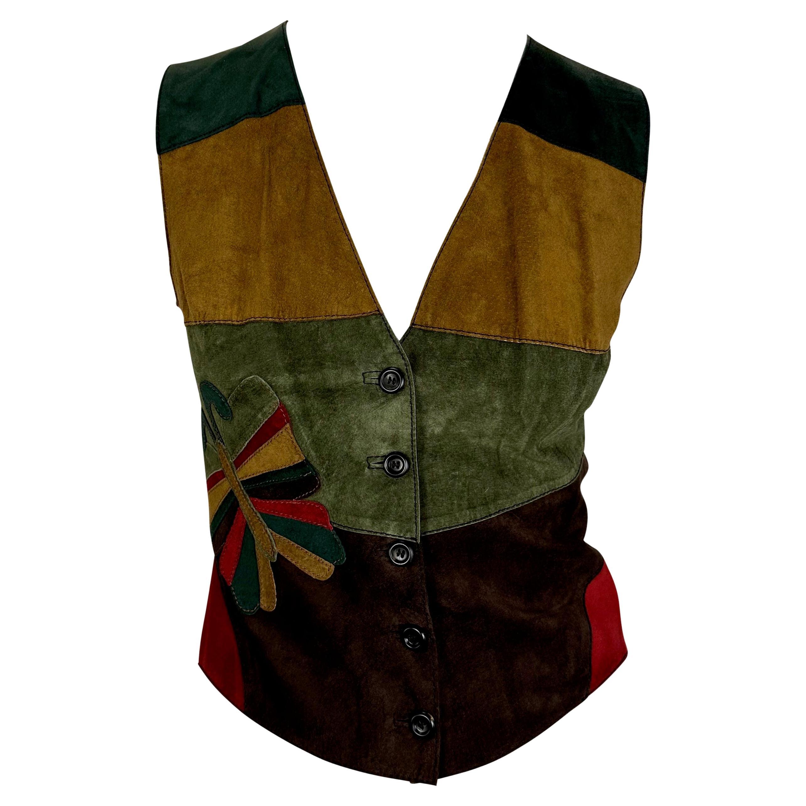 NWT F/W 2002 Dolce and Gabbana Multicolor Suede Butterfly Vest  In Excellent Condition For Sale In West Hollywood, CA