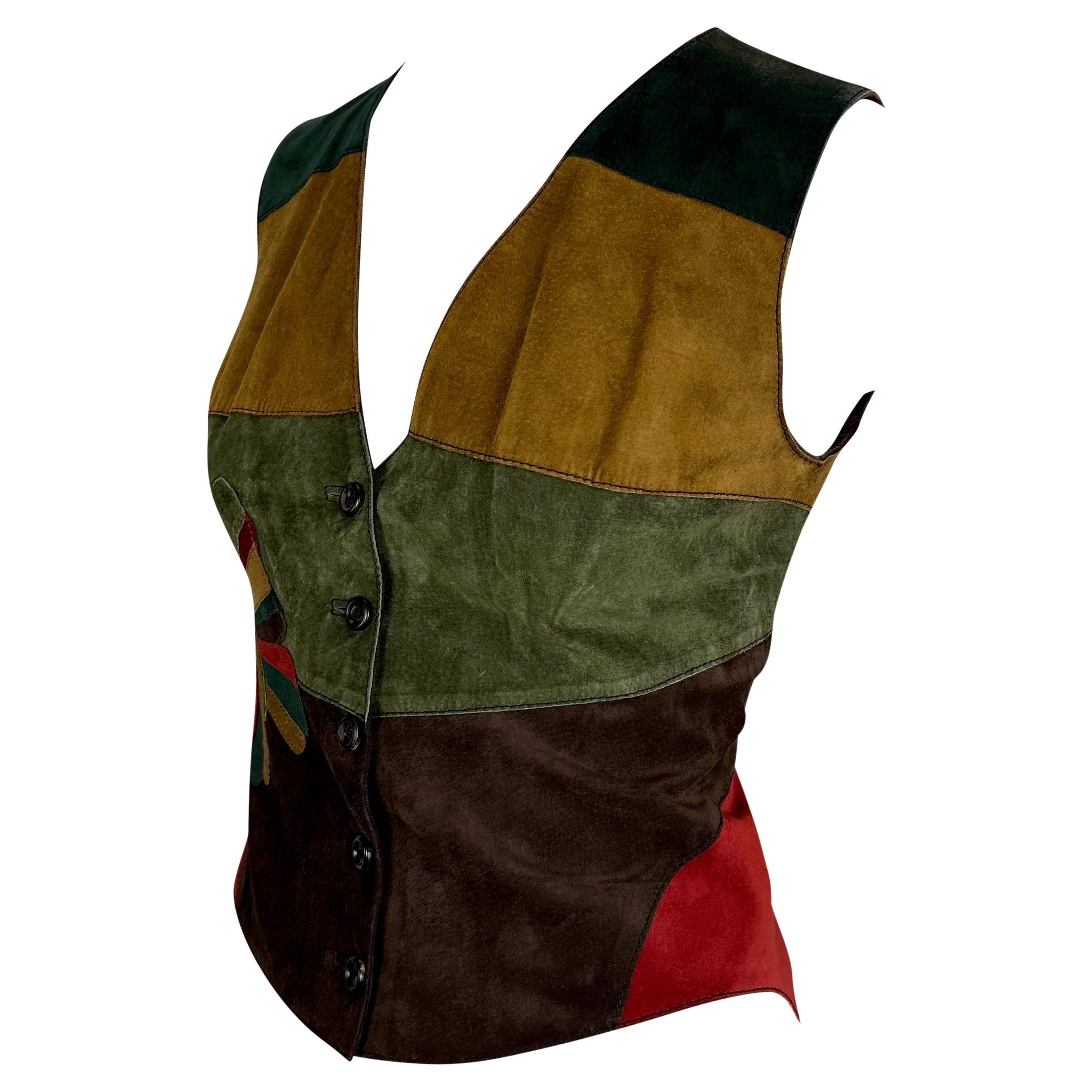 Women's NWT F/W 2002 Dolce and Gabbana Multicolor Suede Butterfly Vest  For Sale