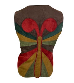 NWT F/W 2002 Dolce and Gabbana Multicolor Suede Butterfly Vest 