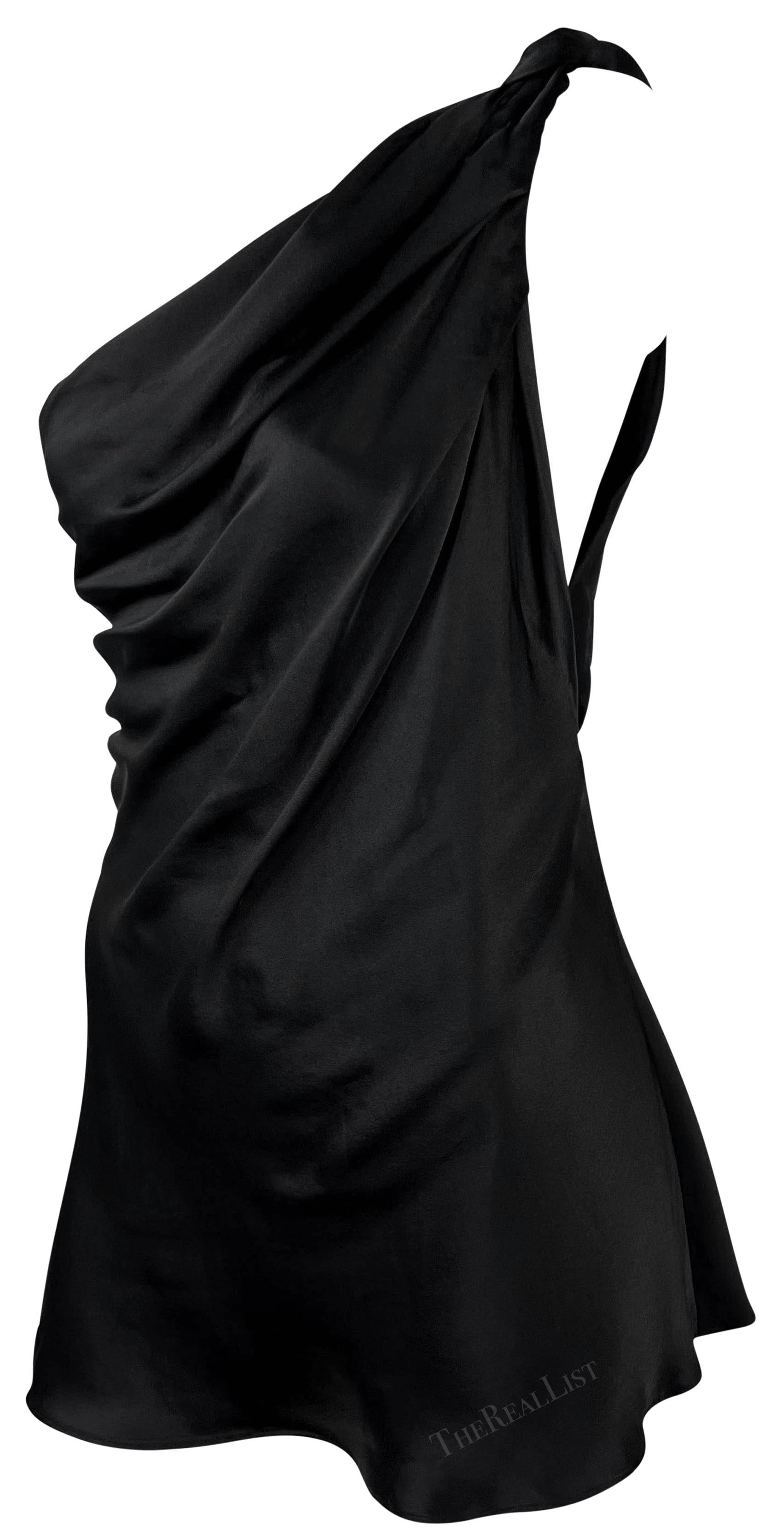 NWT F/W 2002 Dolce & Gabbana Black Silk Satin Asymmetric Super Mini Dress In Excellent Condition For Sale In West Hollywood, CA