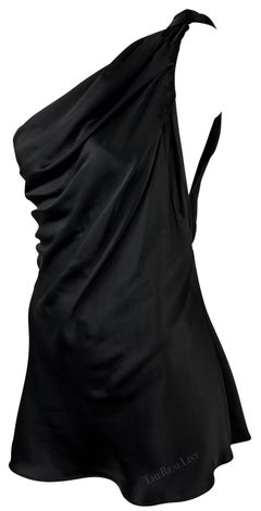 NWT F/W 2002 Dolce & Gabbana Black Silk Satin Asymmetric Super Mini Dress