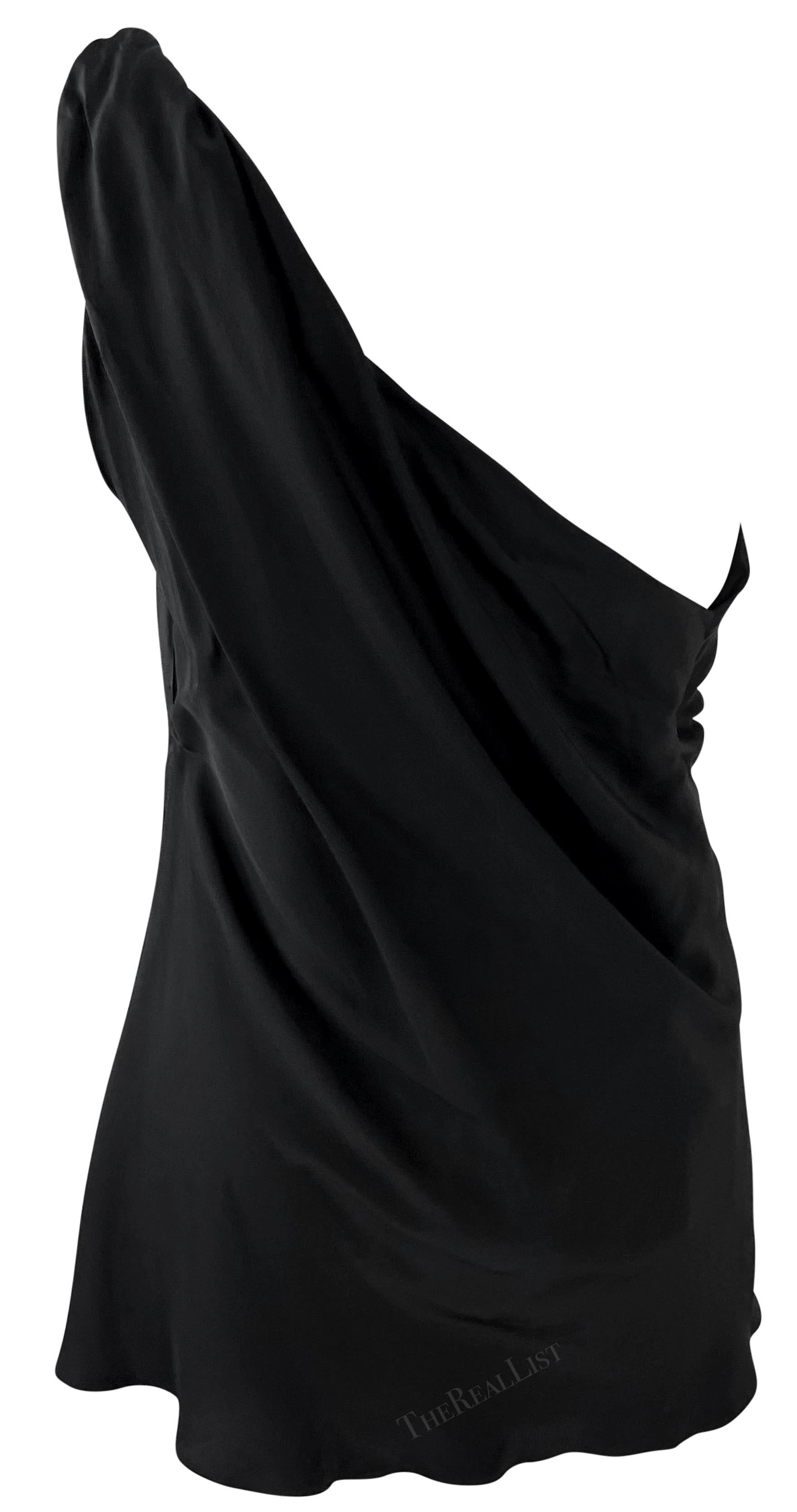 NWT F/W 2002 Dolce & Gabbana Black Silk Satin Asymmetric Super Mini Dress For Sale 1