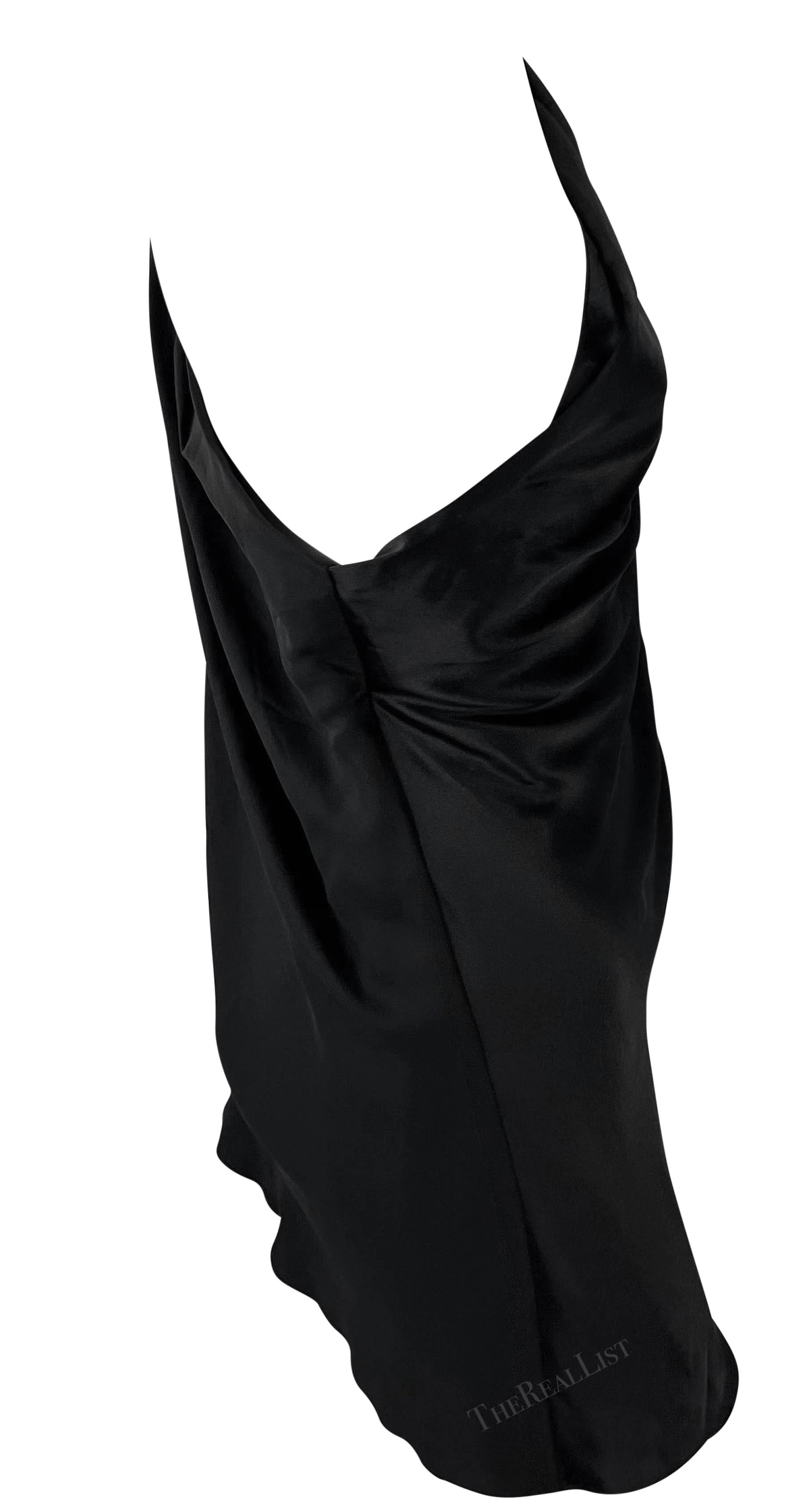 NWT F/W 2002 Dolce & Gabbana Black Silk Satin Asymmetric Super Mini Dress For Sale 2