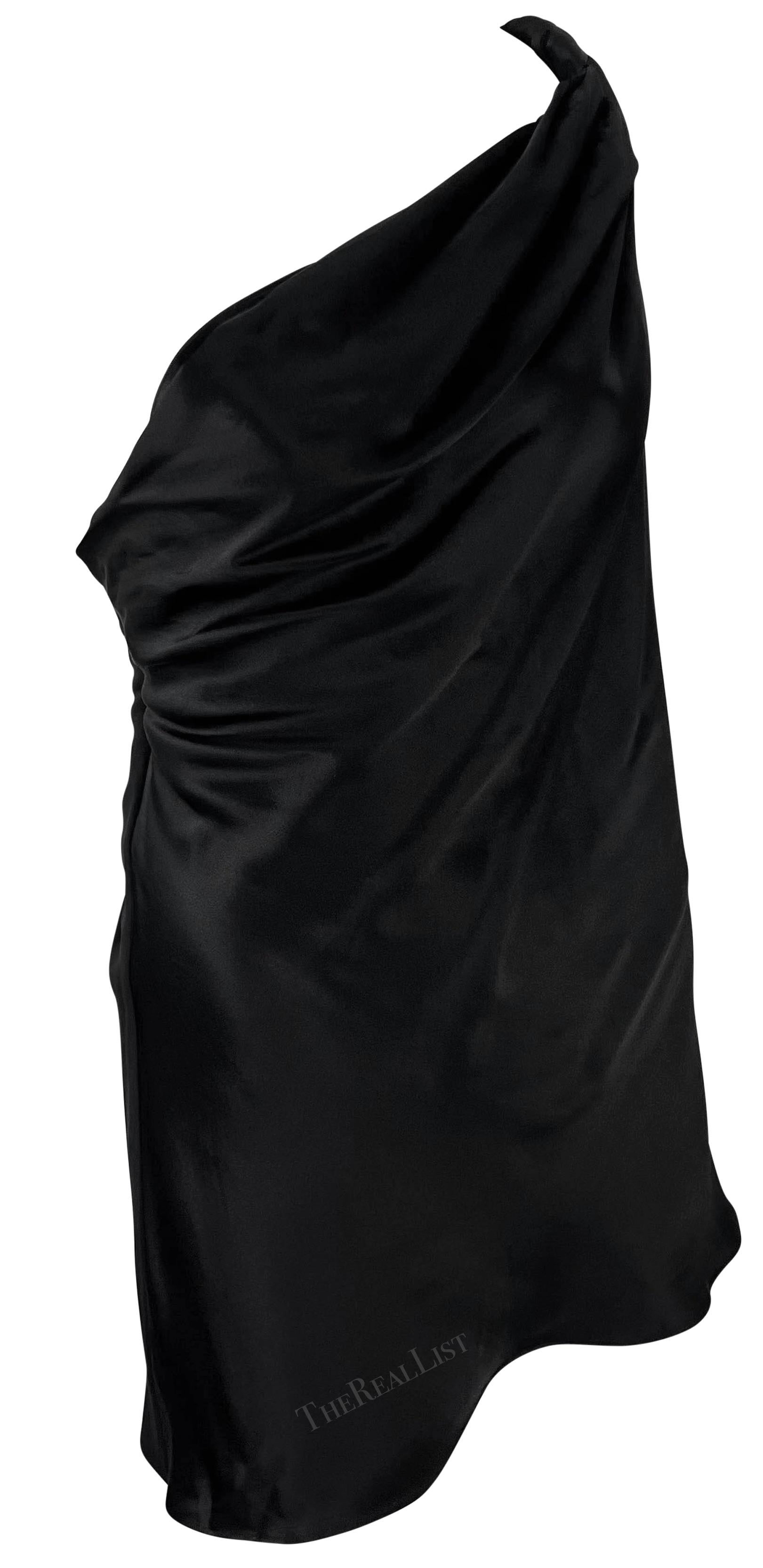 NWT F/W 2002 Dolce & Gabbana Black Silk Satin Asymmetric Super Mini Dress For Sale 3