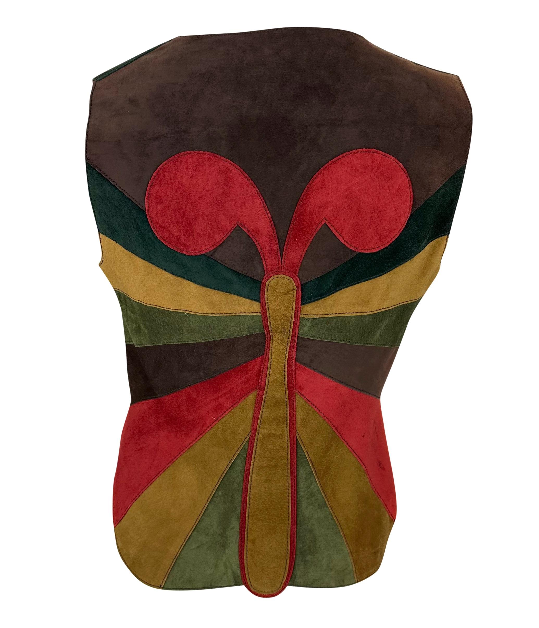 NWT F/W 2002 Dolce & Gabbana Multicolor Suede Butterfly Vest Top In Excellent Condition For Sale In West Hollywood, CA
