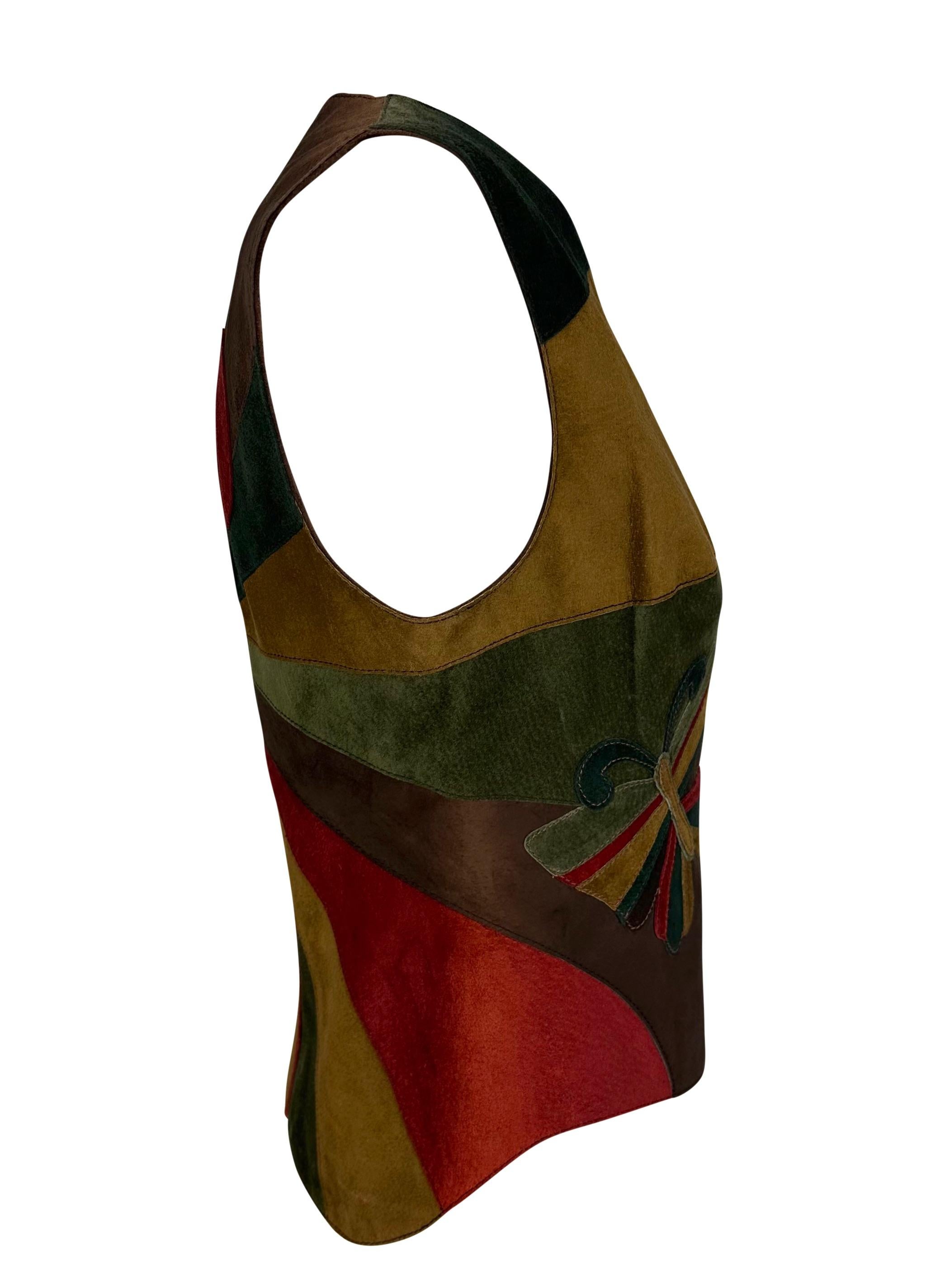 Women's NWT F/W 2002 Dolce & Gabbana Multicolor Suede Butterfly Vest Top For Sale