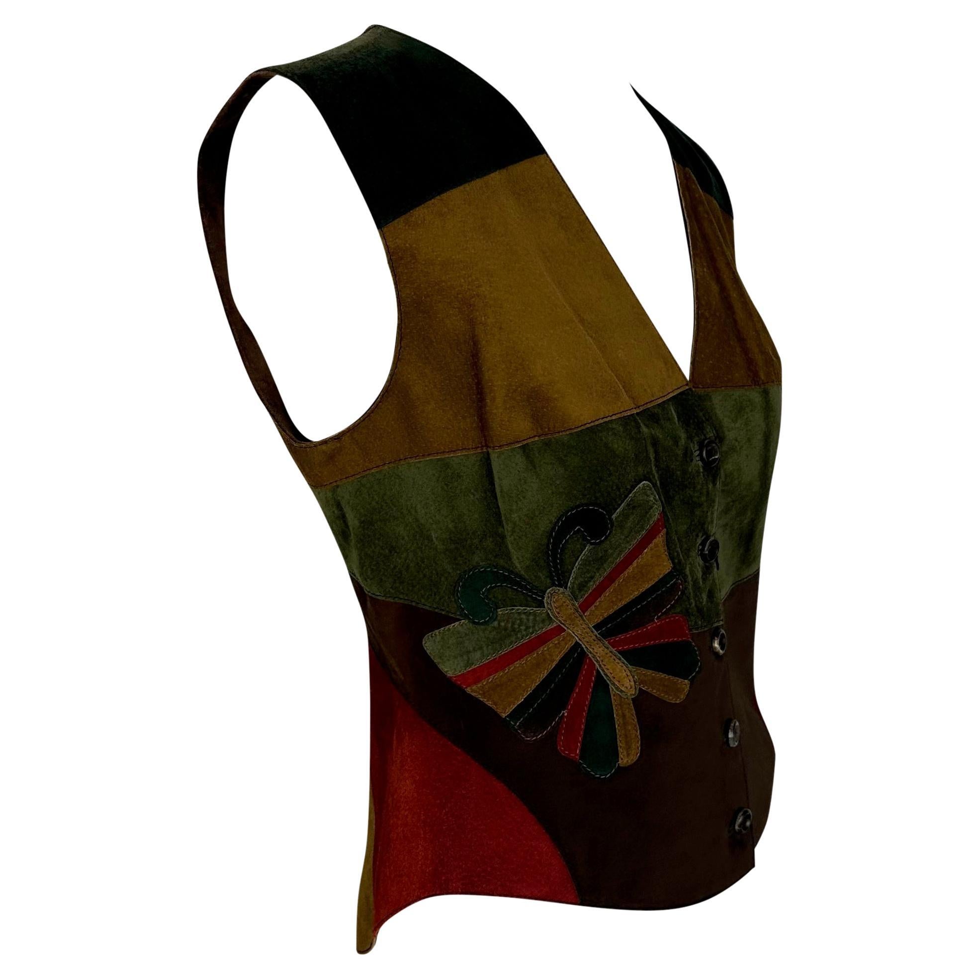 NWT F/W 2002 Dolce & Gabbana Multicolor Suede Butterfly Vest Top For Sale 1
