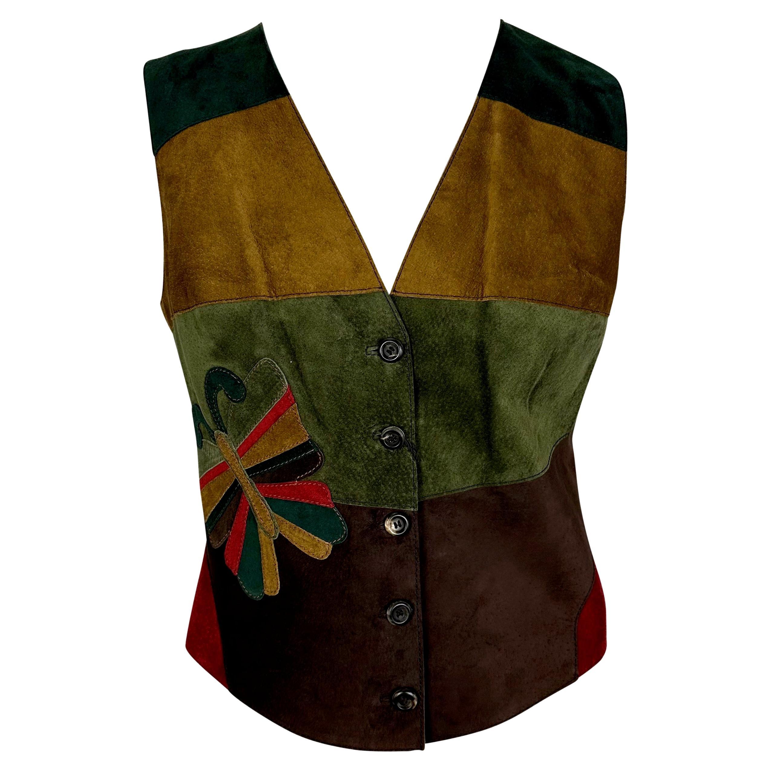 NWT F/W 2002 Dolce & Gabbana Multicolor Suede Butterfly Vest Top For Sale