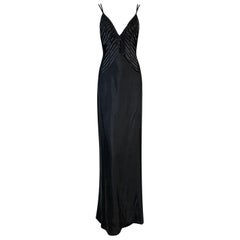 NWT F/W 2002 Gucci Tom Ford Black Plunging Ribbon Detail Gown Dress