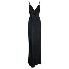 NWT F/W 2002 Gucci Tom Ford Black Plunging Ribbon Detail Gown Dress