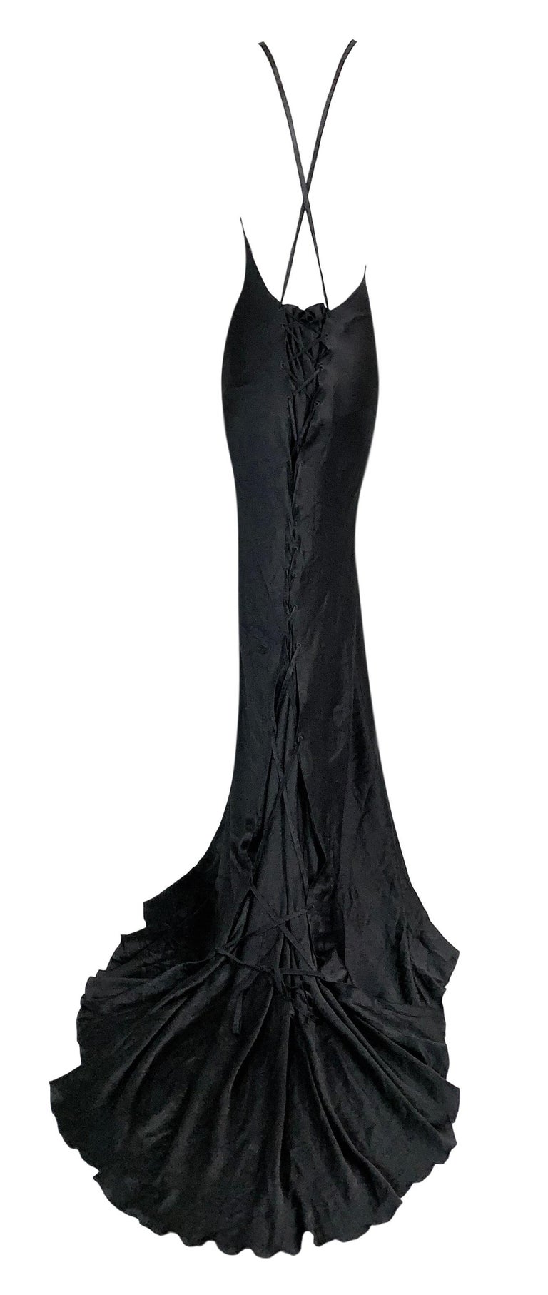 NWT F/W 2002 Gucci Tom Ford Black Silk Corset Ties Plunging Gown Dress ...