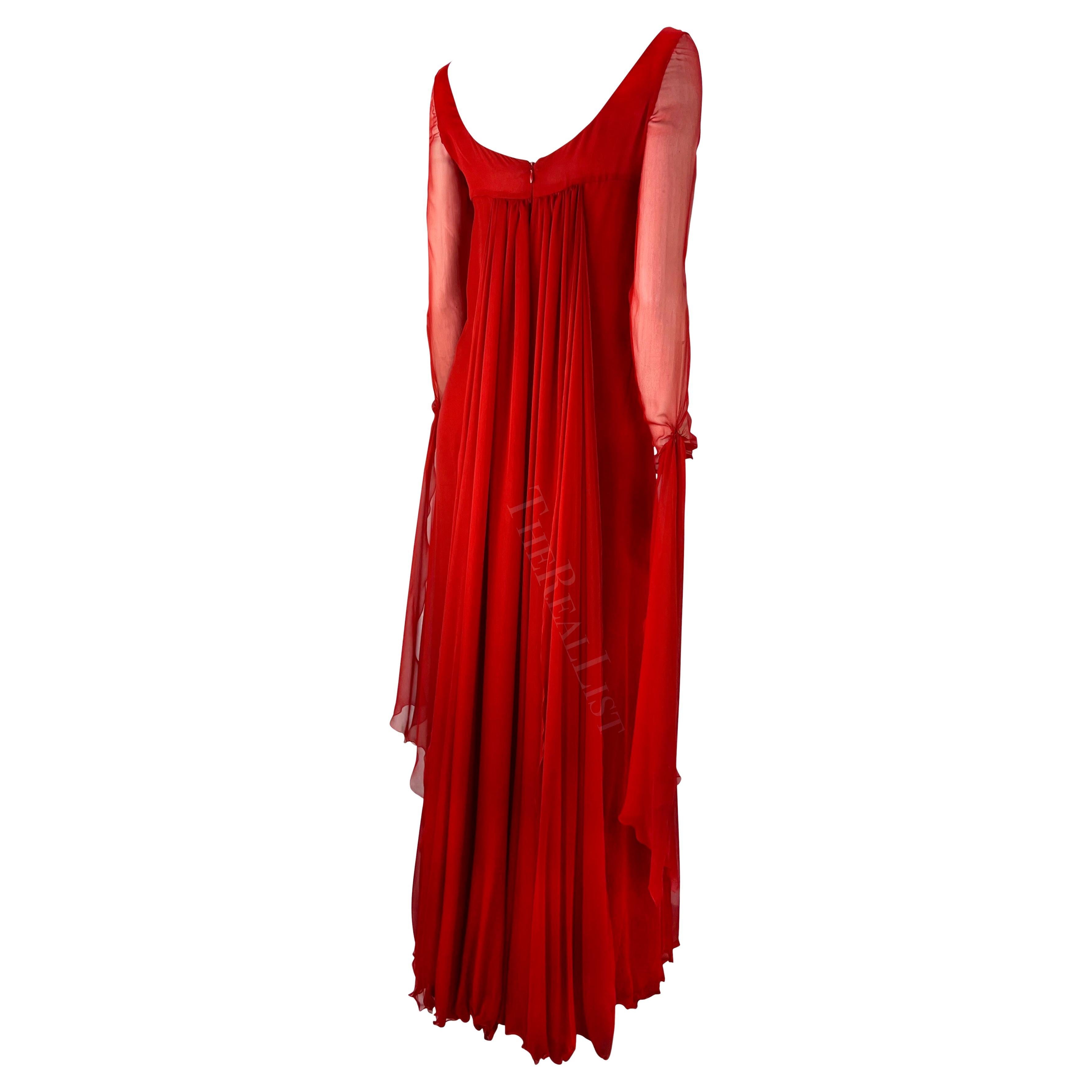 NWT F/W 2002 Valentino Garavani Runway Finale Red Silk Chiffon Train Gown For Sale 7
