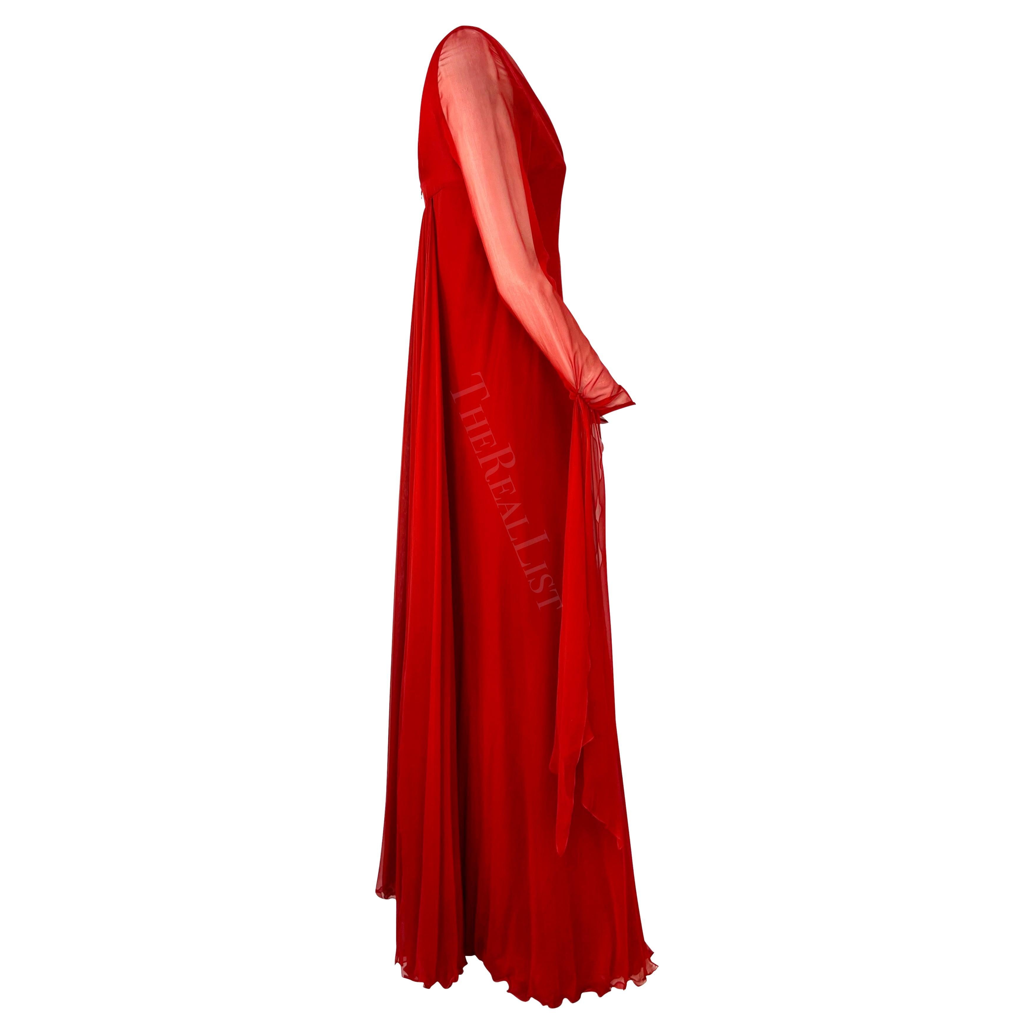 NWT F/W 2002 Valentino Garavani Runway Finale Red Silk Chiffon Train Gown For Sale 8