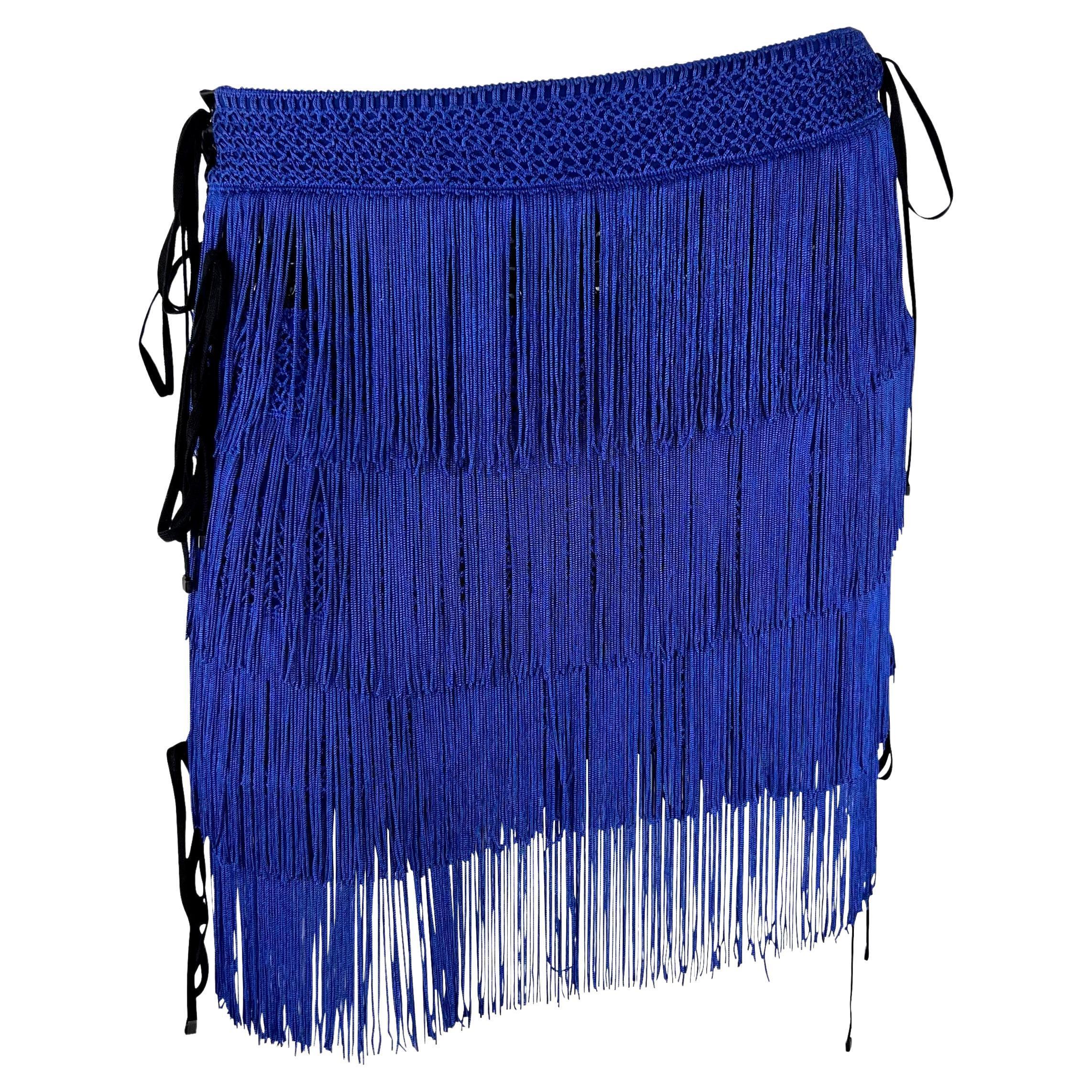 NWT A/I 2003 Dolce & Gabbana - Gonna a Corsetto con Frange Blu - Up & Up in vendita 3