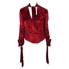 NWT F/W 2003 Gucci by Tom Ford Deep Red Stretch Satin Quilted Corset Tie Blouse