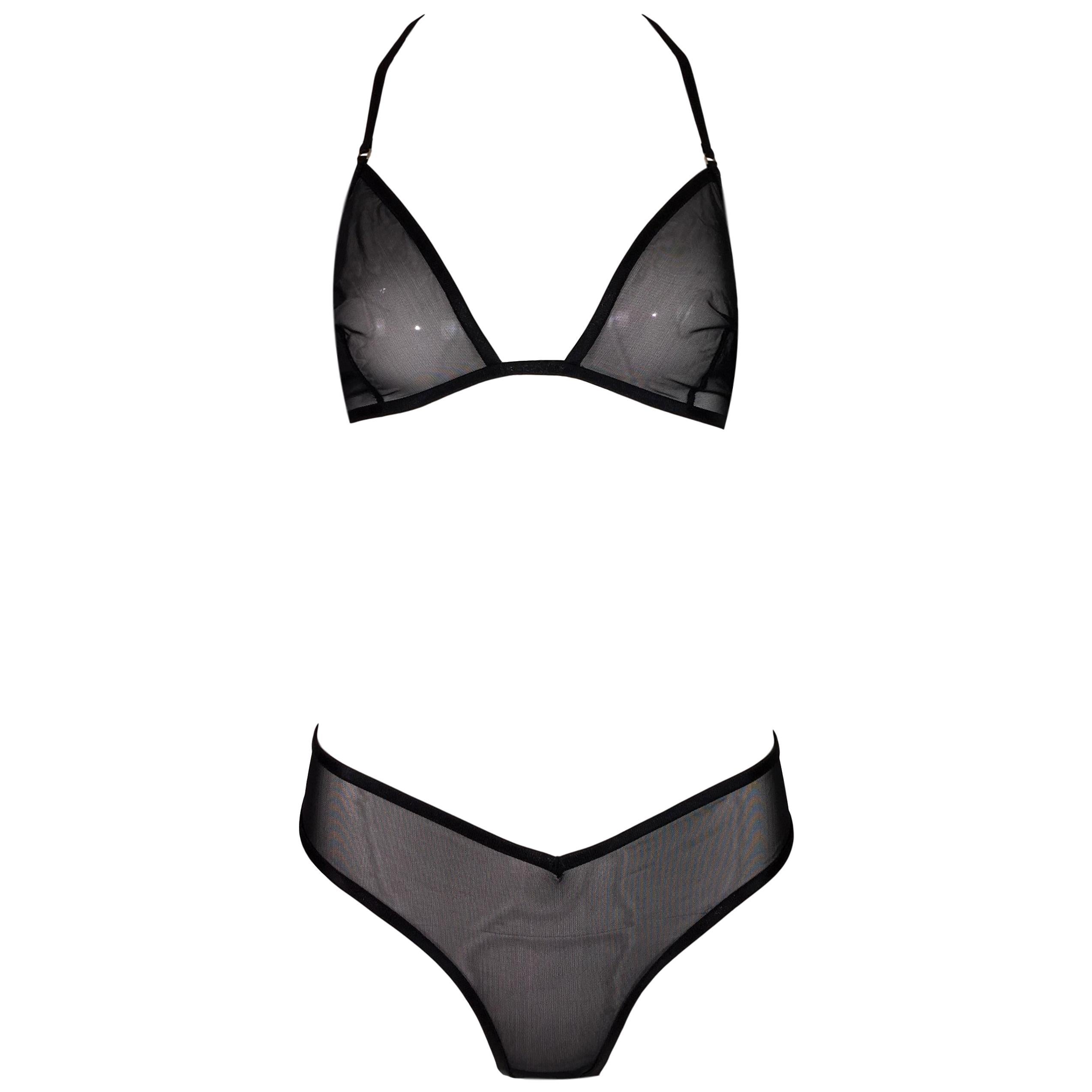 NWT F/W 2003 Gucci by Tom Ford Sheer Black Mesh Bondage Bra 
Panty Set