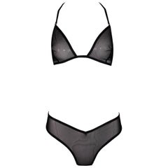 NWT F/W 2003 Gucci by Tom Ford Sheer Black Mesh Bondage Bra & Panty Set