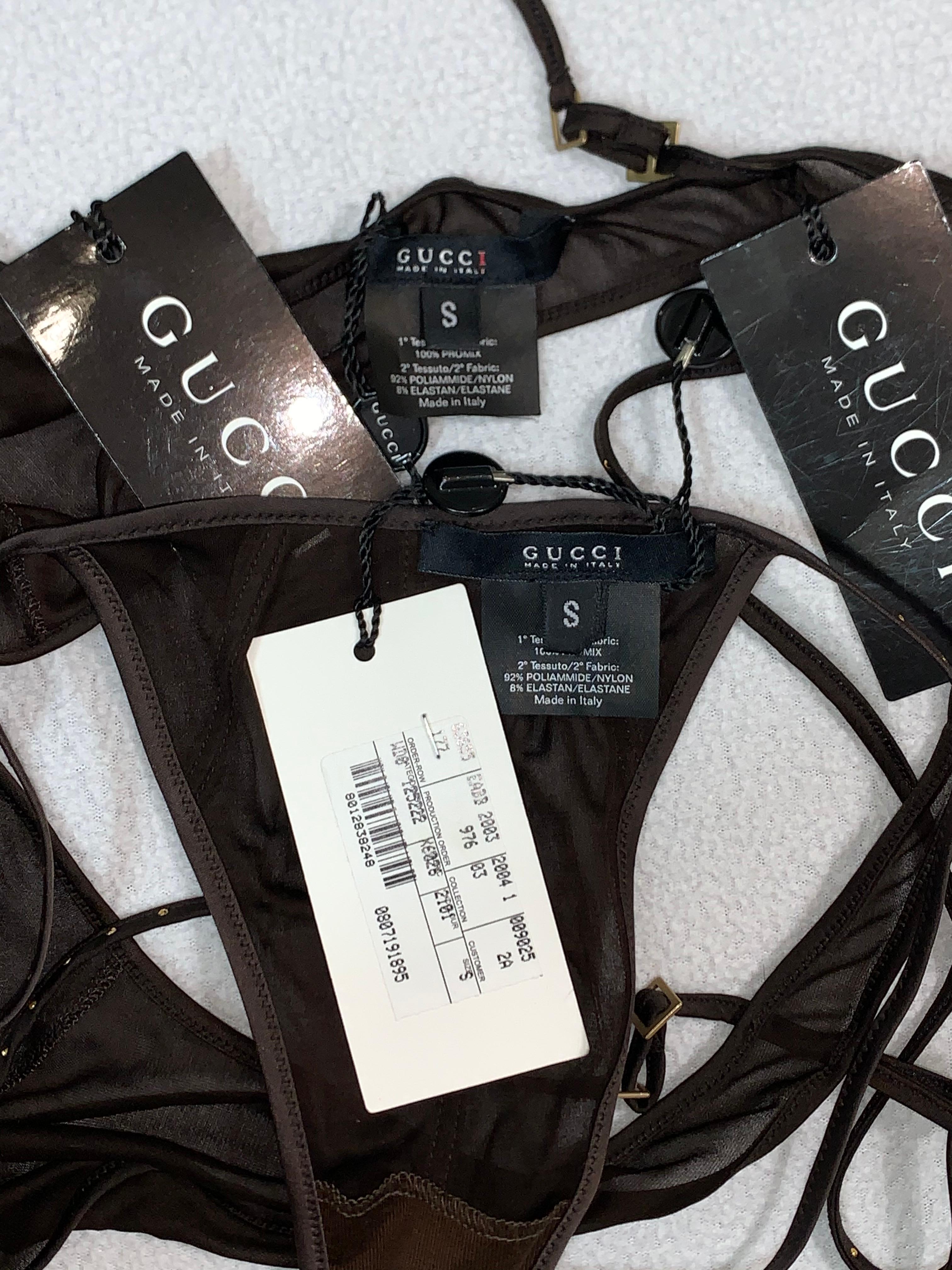 NWT F/W 2003 Gucci Tom Ford Brown Studded Bondage Wrap Bra Lingerie Set In New Condition In Yukon, OK