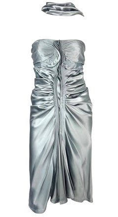 NWT F/W 2003 Yves Saint Laurent by Tom Ford Runway Satin Halter Ruffle Dress