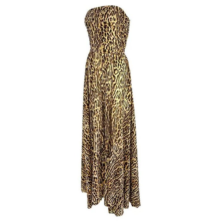 NWT F/W 2004 Celine by Michael Kors Runway Strapless Leopard Print Silk Gown  For Sale at 1stDibs