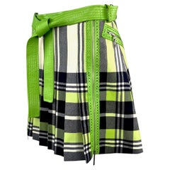 NWT F/W 2004 Christian Dior by John Galliano Green Plaid Pleated Mini Skirt