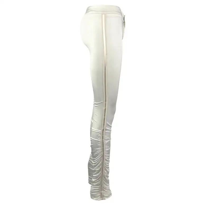 NWT F/W 2004 Gucci by Tom Ford White Ruched Satin Ribbon Trimmed Pants (Pantalon froncé en satin garni de rubans) en vente
