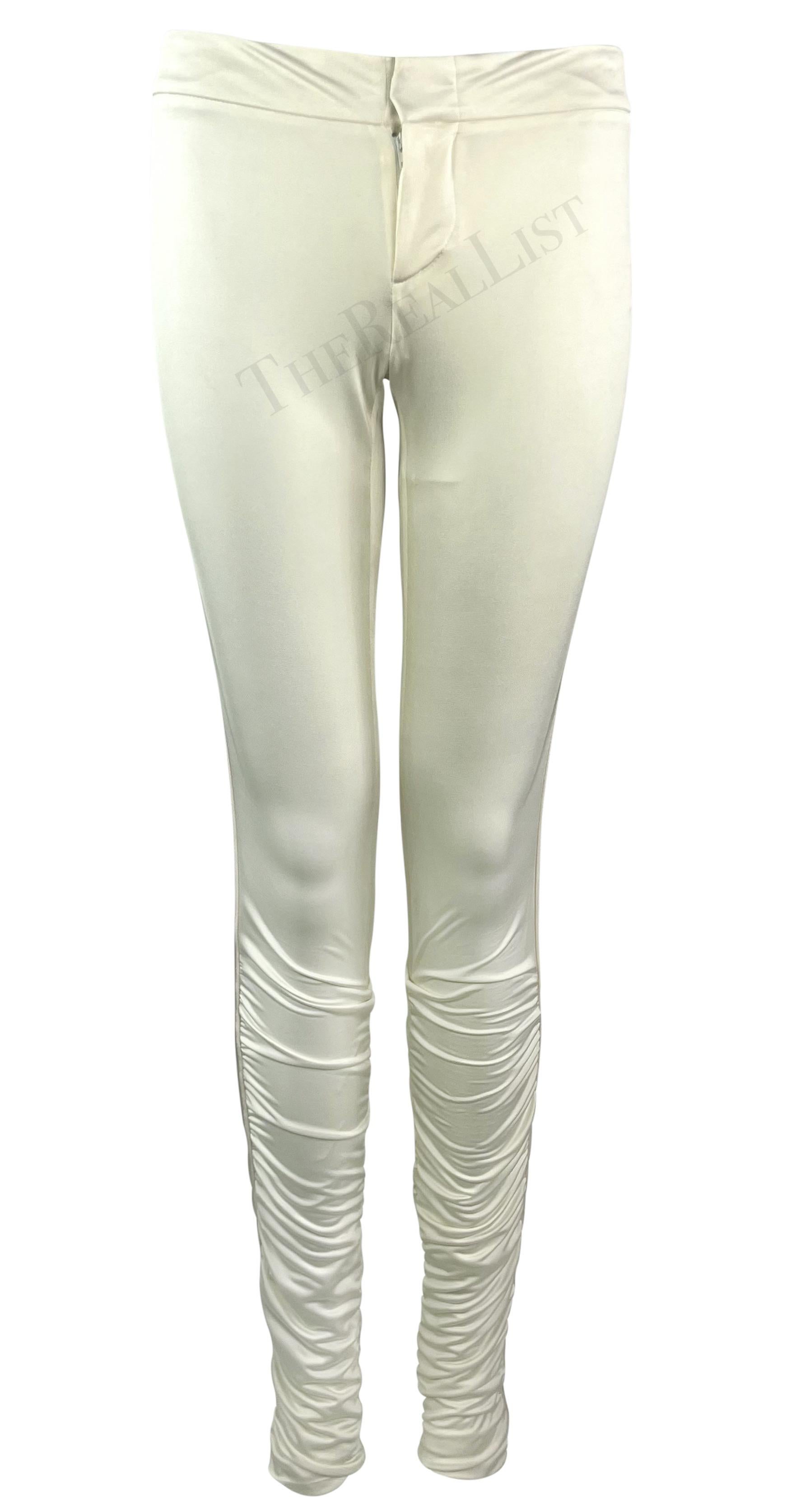 Women's NWT F/W 2004 Gucci by Tom Ford White Ruched Satin Ribbon Trimmed Pants For Sale