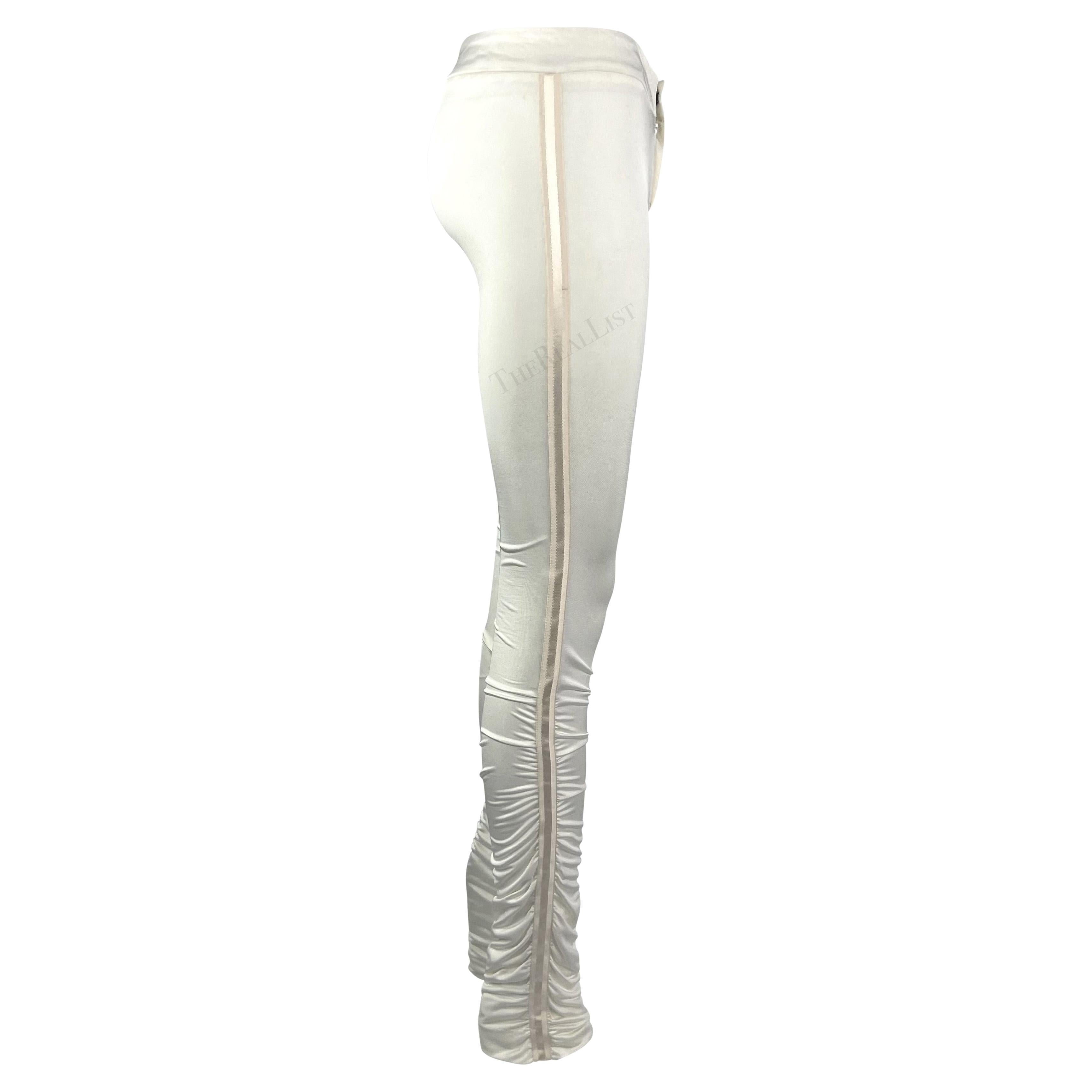 NWT F/W 2004 Gucci by Tom Ford White Ruched Satin Ribbon Trimmed Pants For Sale