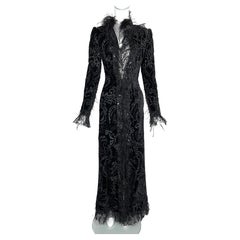 NWT F/W 2004 Oscar de la Renta Runway Black Goth Princess Lace Maxi Coat Dress