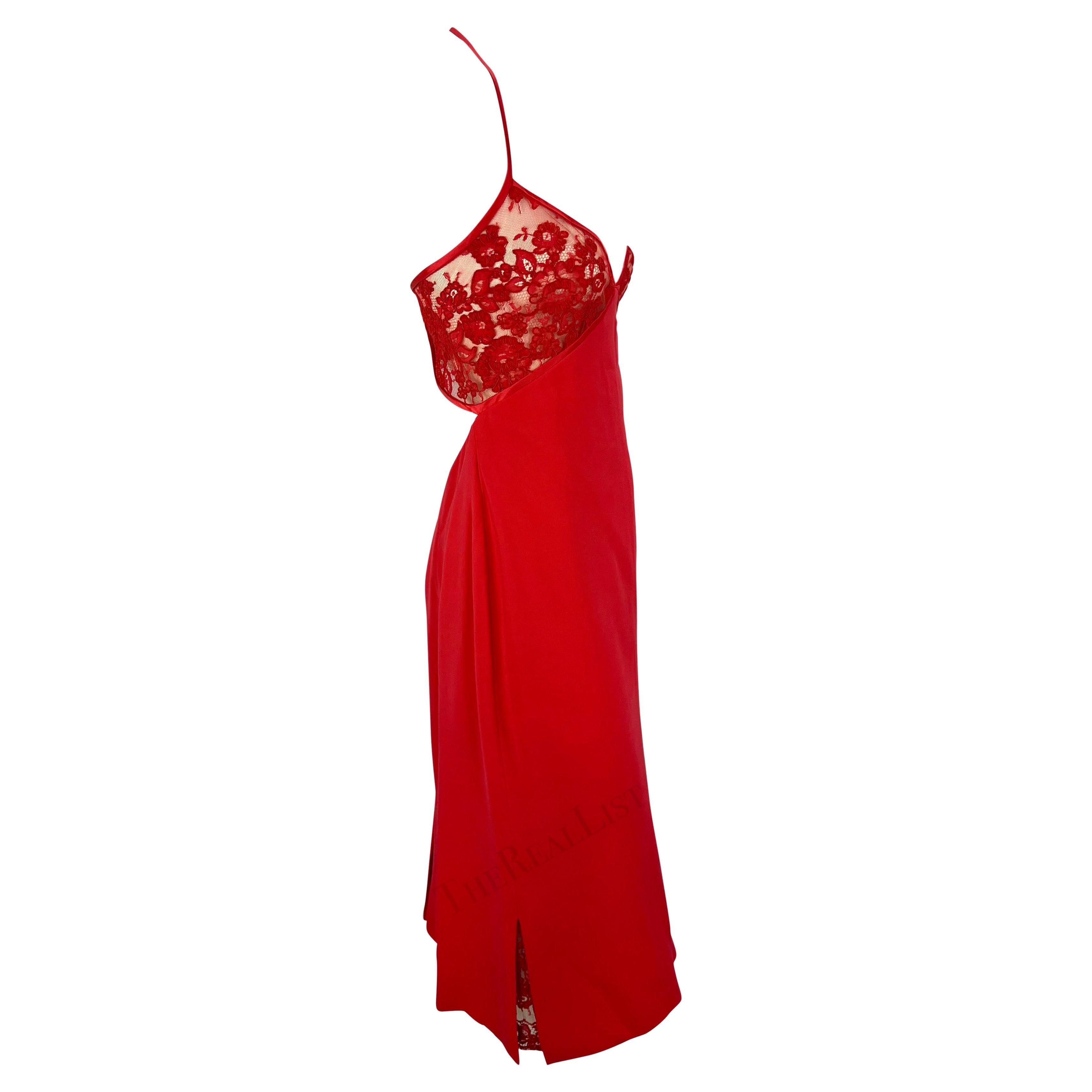 NWT F/W 2004 Valentino Garavani Red Sheer Lace Mini Dress In Excellent Condition For Sale In West Hollywood, CA